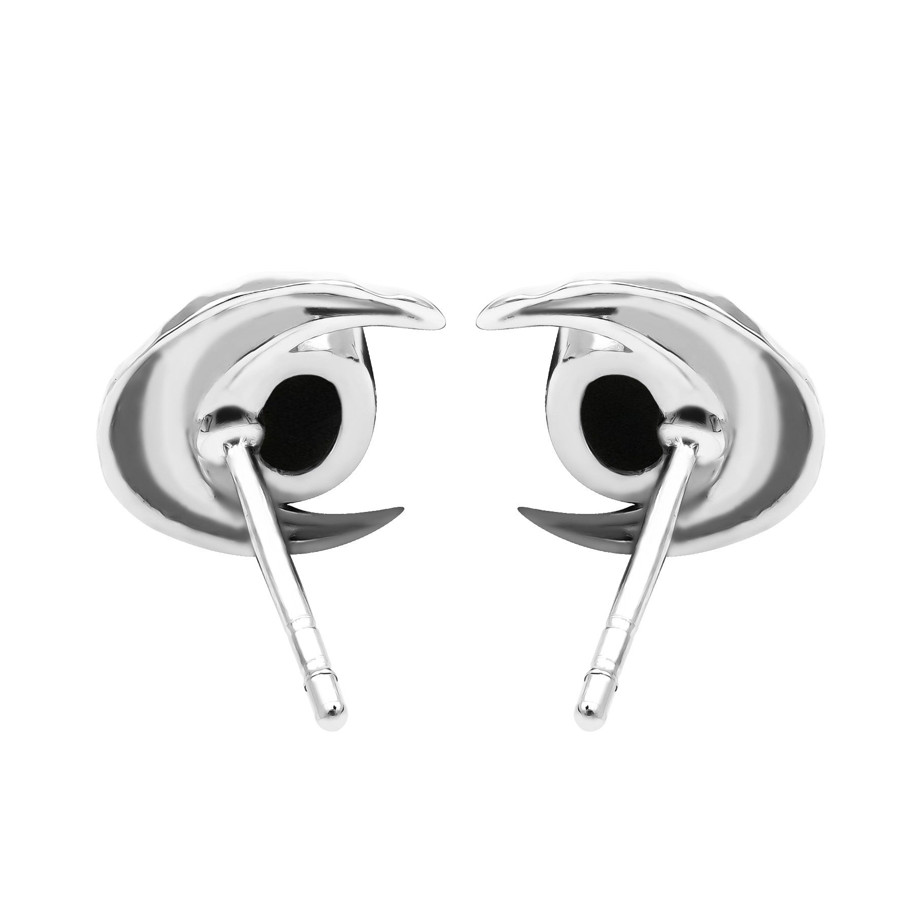 Starborn Polished Elite Shungite Oval Post Earrings with Crescent Moon Accent in Sterling Silver