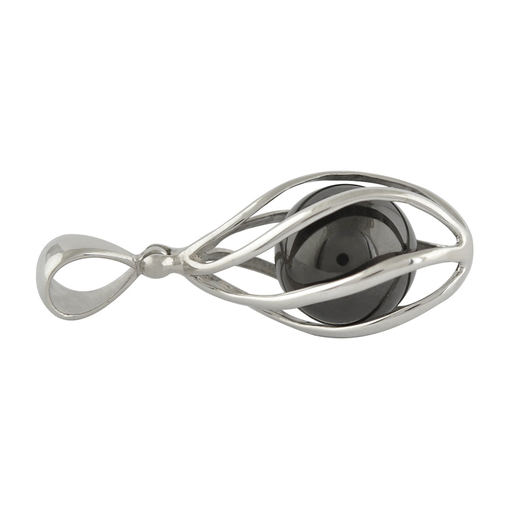 Starborn Elite Shungite Sphere Rounded Spiral Cage Pendant in Sterling Silver