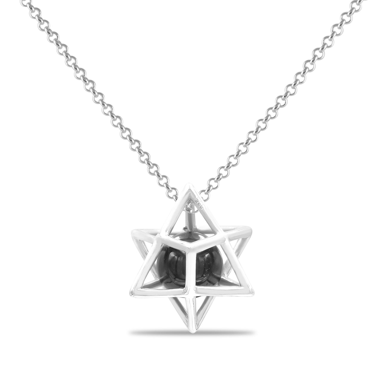 Starborn Merkabah Cage Gemstone Sphere with Sterling Silver Pendant and Chain