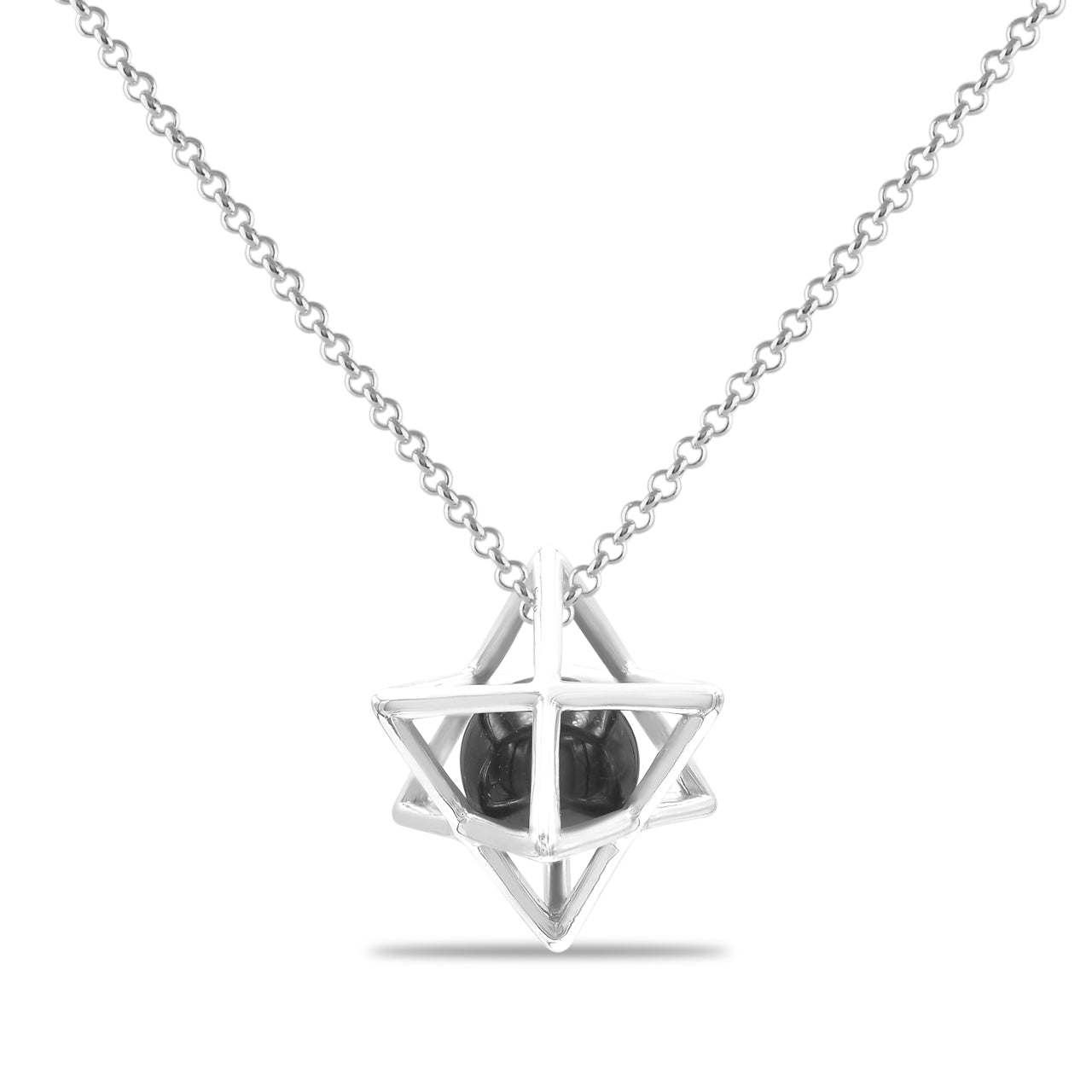 Starborn Merkabah Cage Gemstone Sphere with Sterling Silver Pendant and Chain