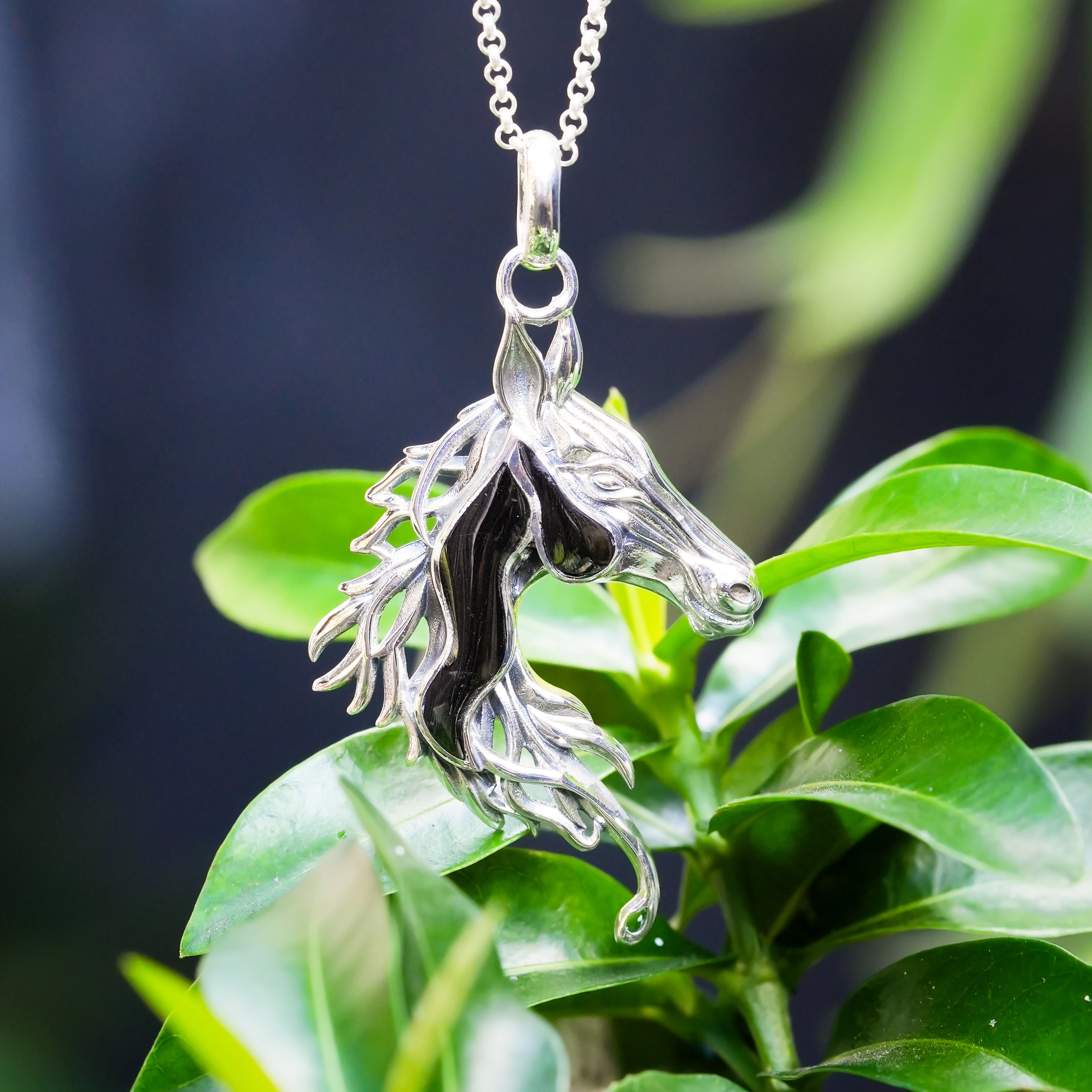 Starborn Elite Shungite Horse Head Pendant in Sterling Silver
