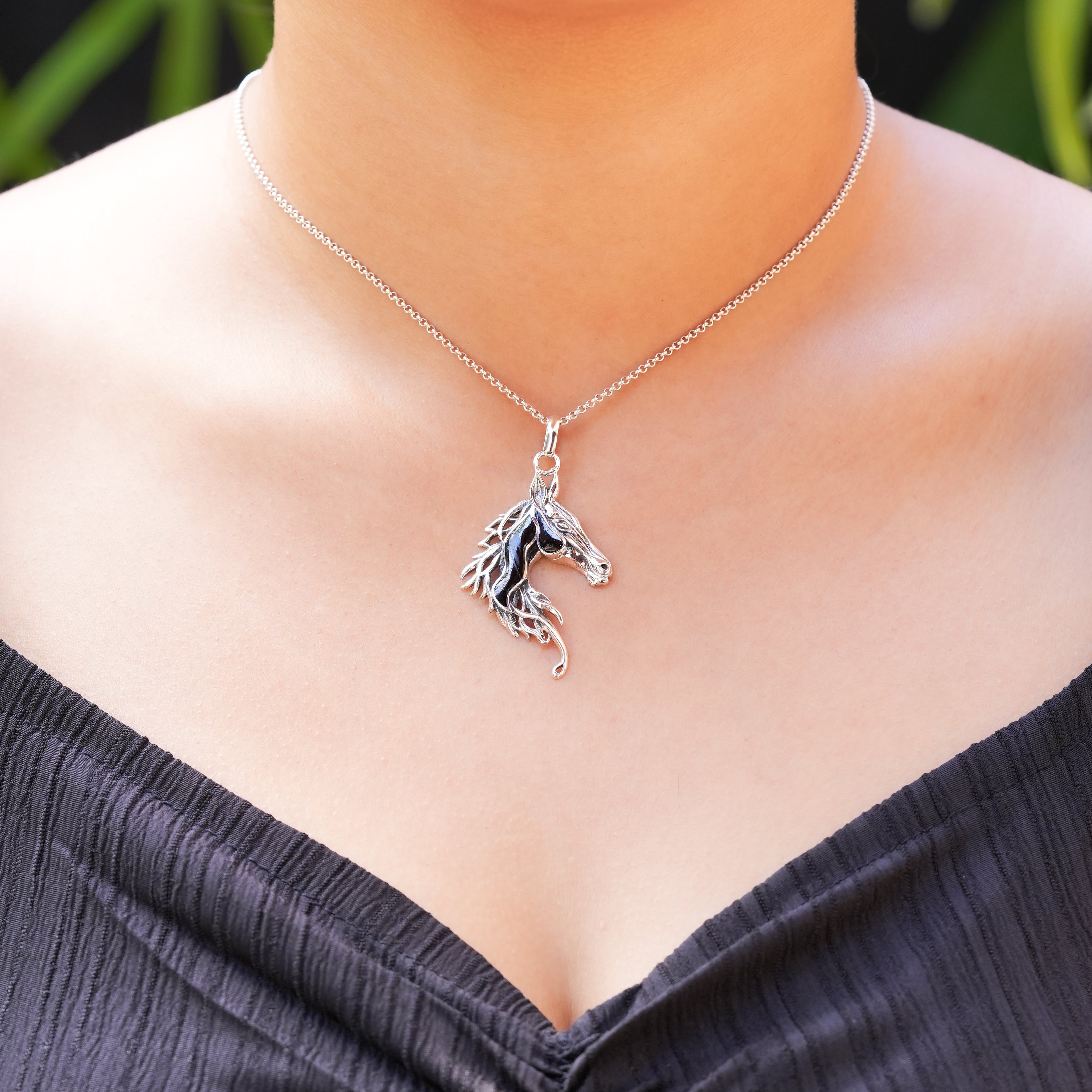 Starborn Elite Shungite Horse Head Pendant in Sterling Silver