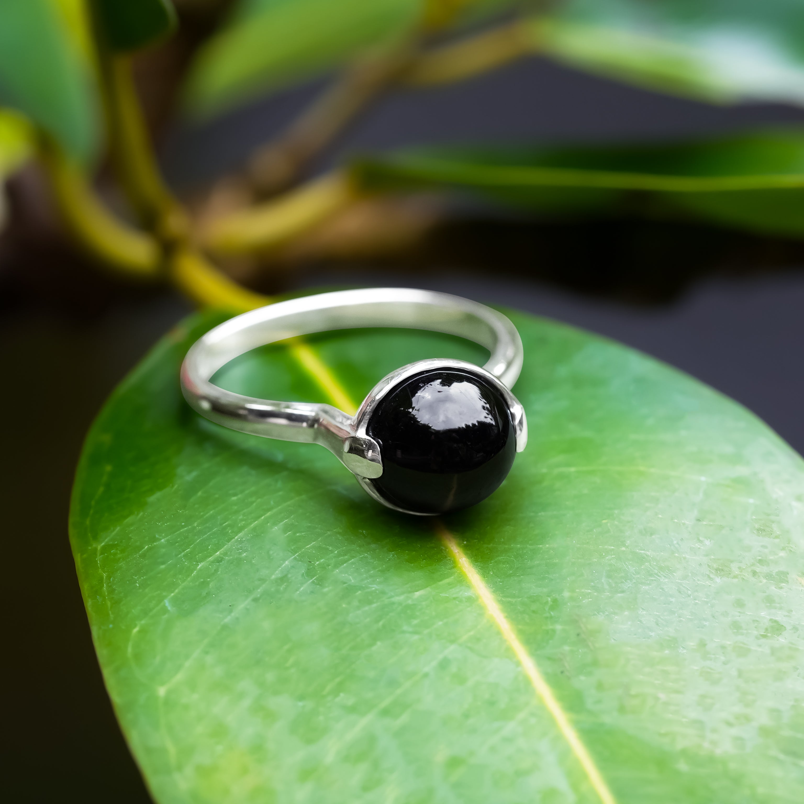 Starborn Elite Shungite Sphere Ring with Silver Band in Sterling Silver