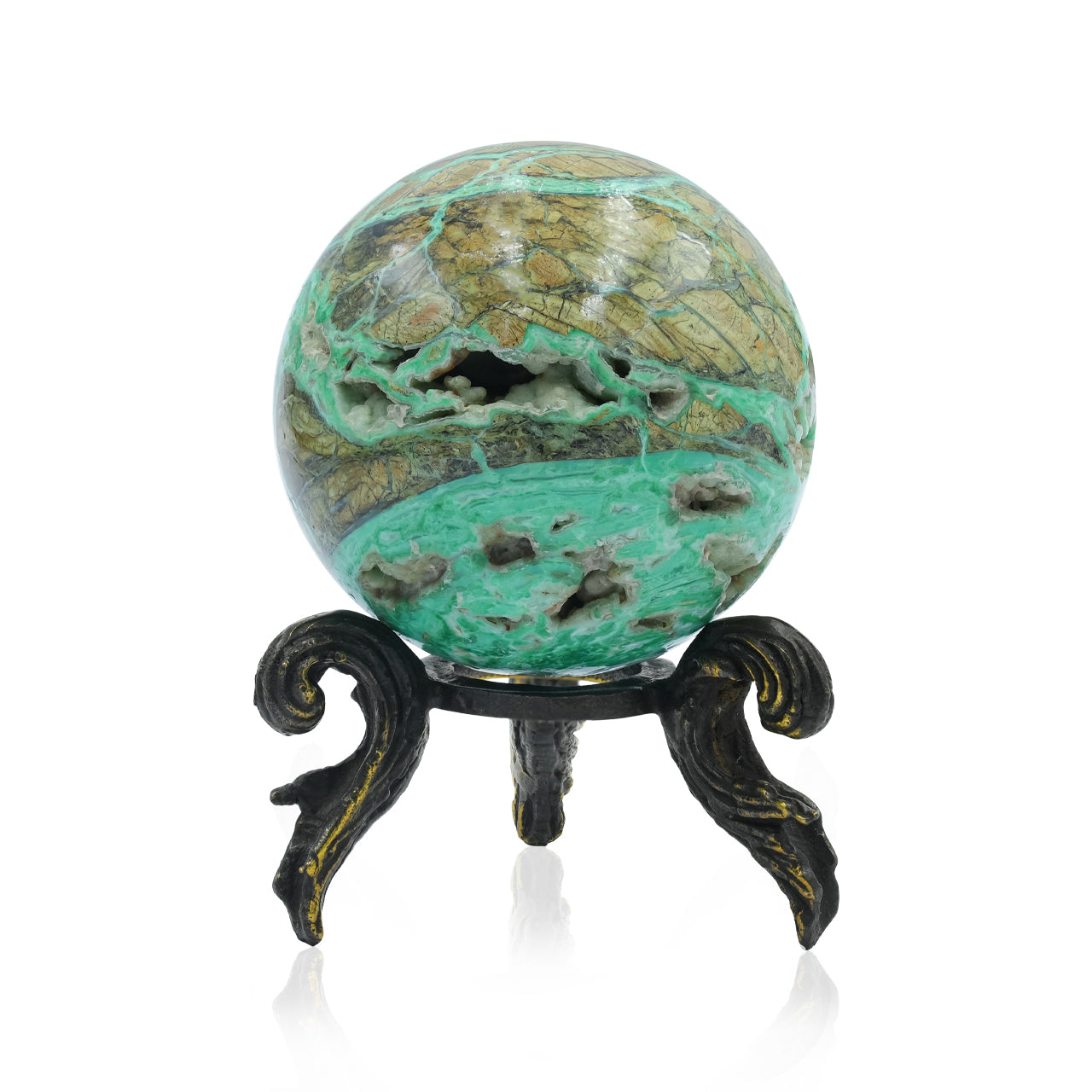 Smithsonite Sphere Display with Brass Stand-Medium