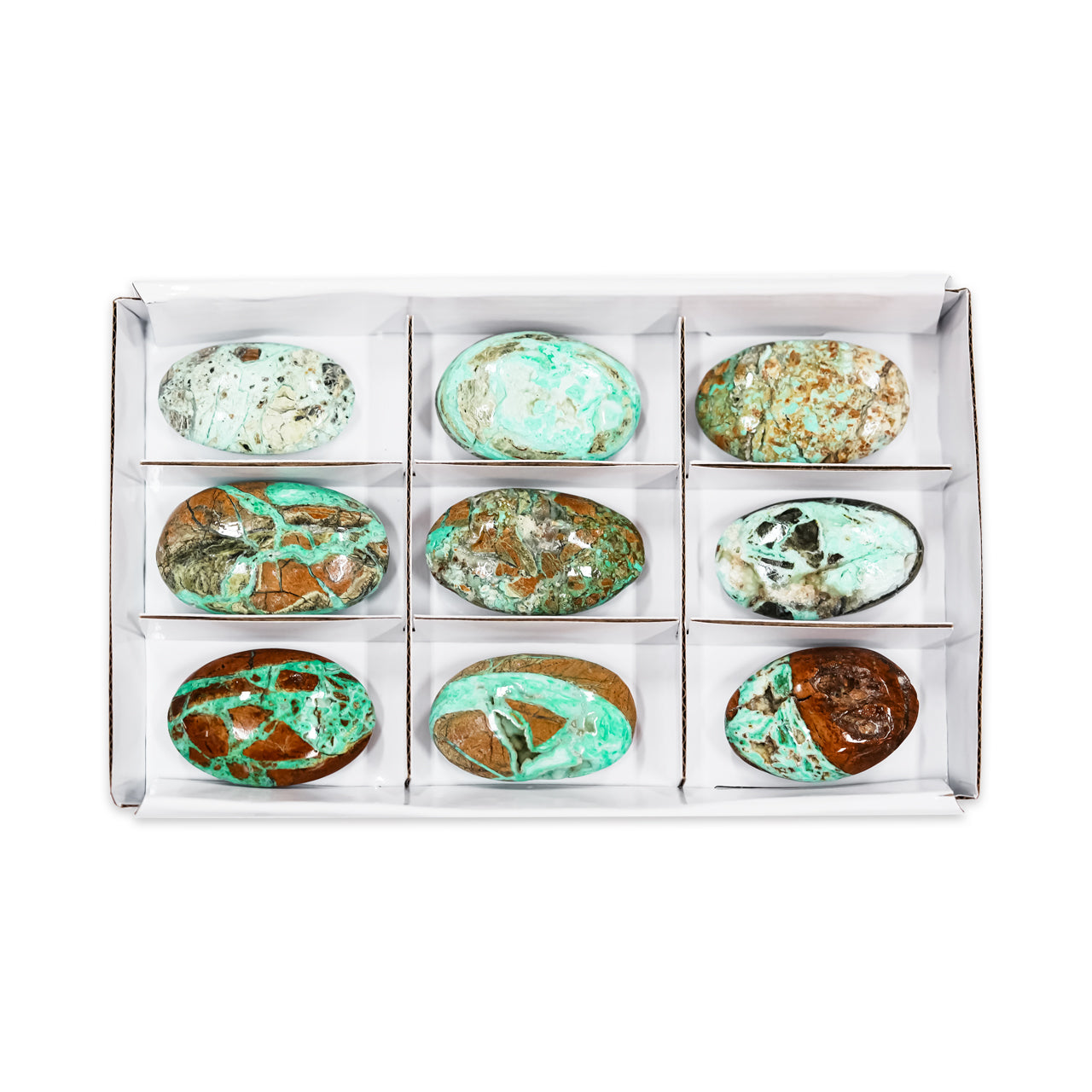 Piedra de palma ovalada Starborn Smithsonite 300 gramos - 9 piezas