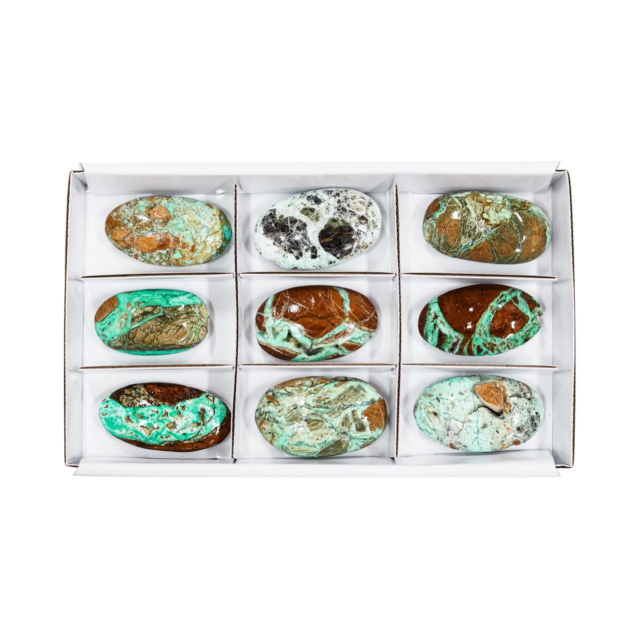 Piedra de palma ovalada Starborn Smithsonite 300 gramos - 9 piezas