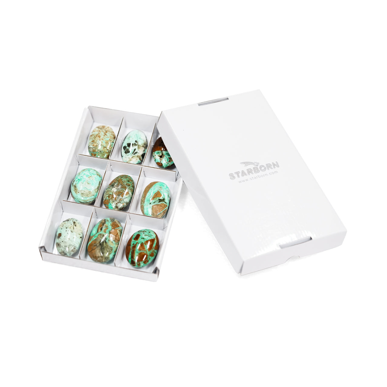 Piedra de palma ovalada Starborn Smithsonite 300 gramos - 9 piezas