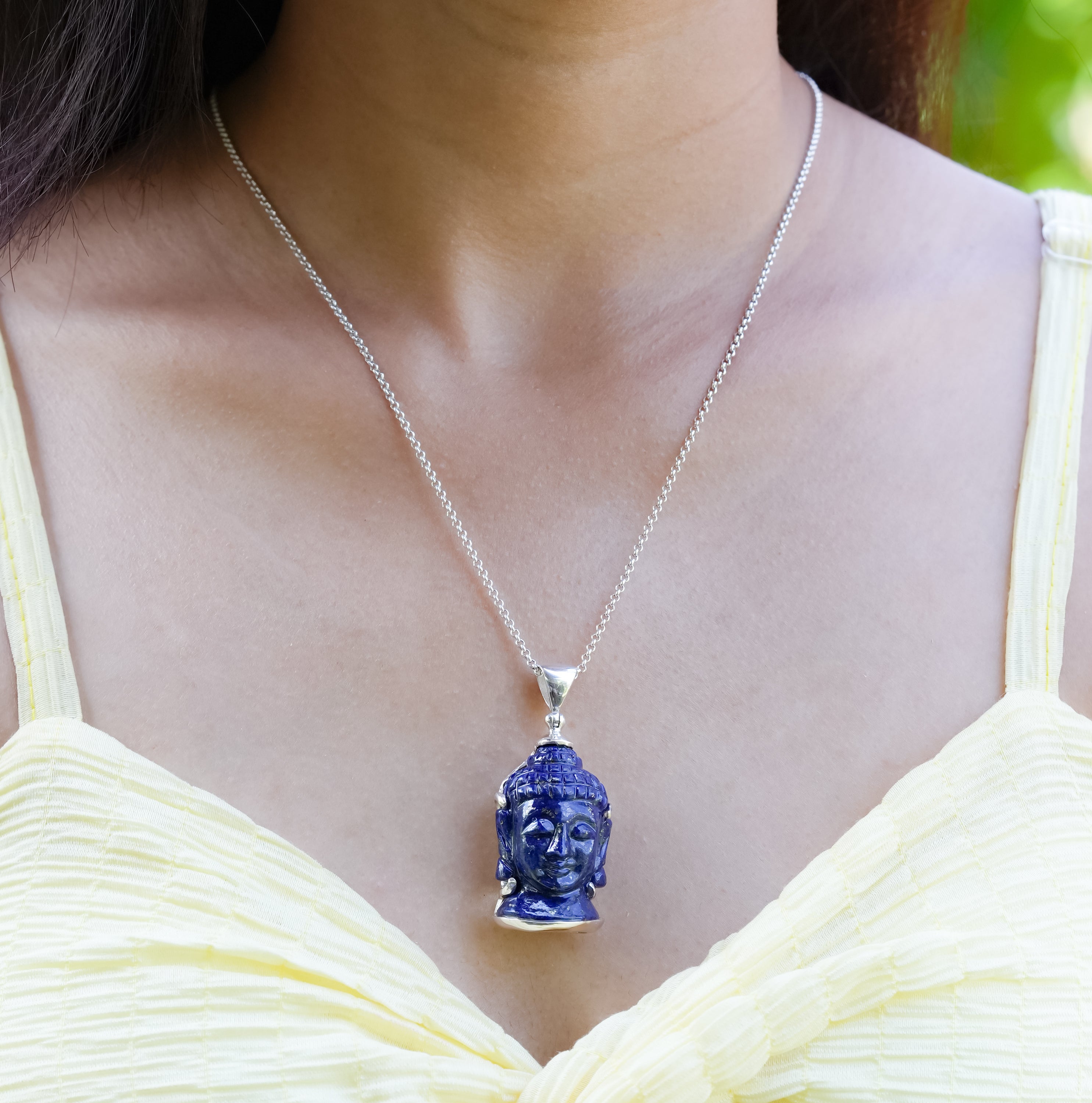 Starborn Carved Sodalite Buddha Head Pendant in Sterling Silver