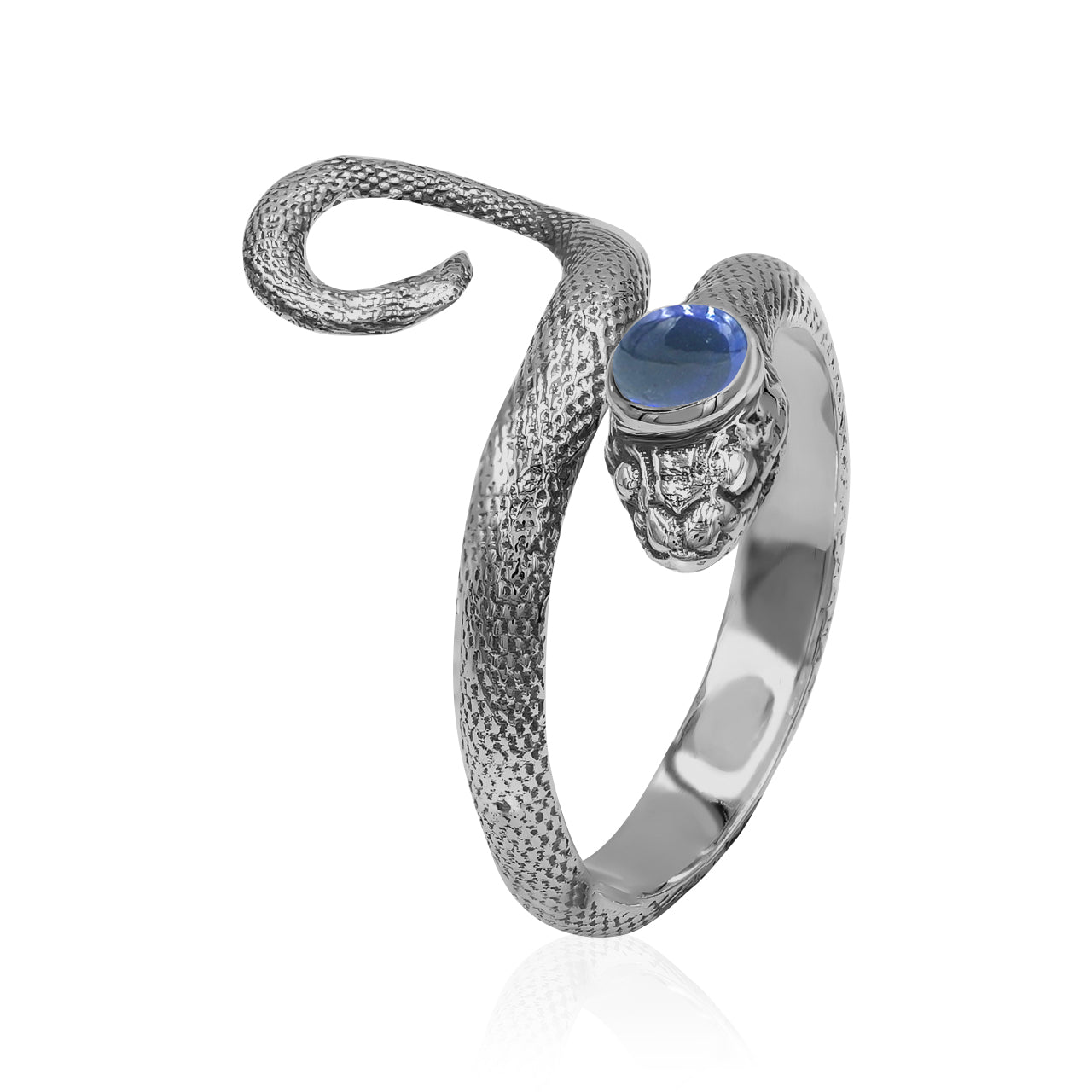 Starborn Coiled Snake Ring with Faceted Tanzanite Gemstone in Sterling Silver