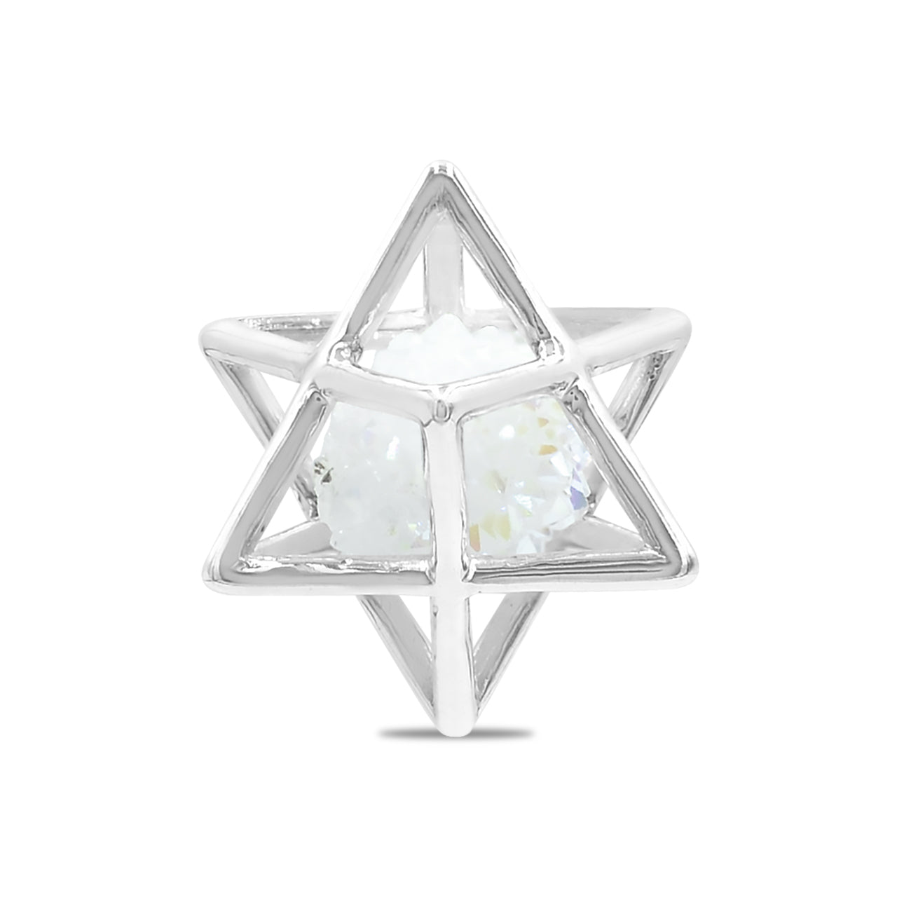 Starborn Natural Raw Spirit Quartz in Merkabah Sterling Silver Cage Pendant and Chain