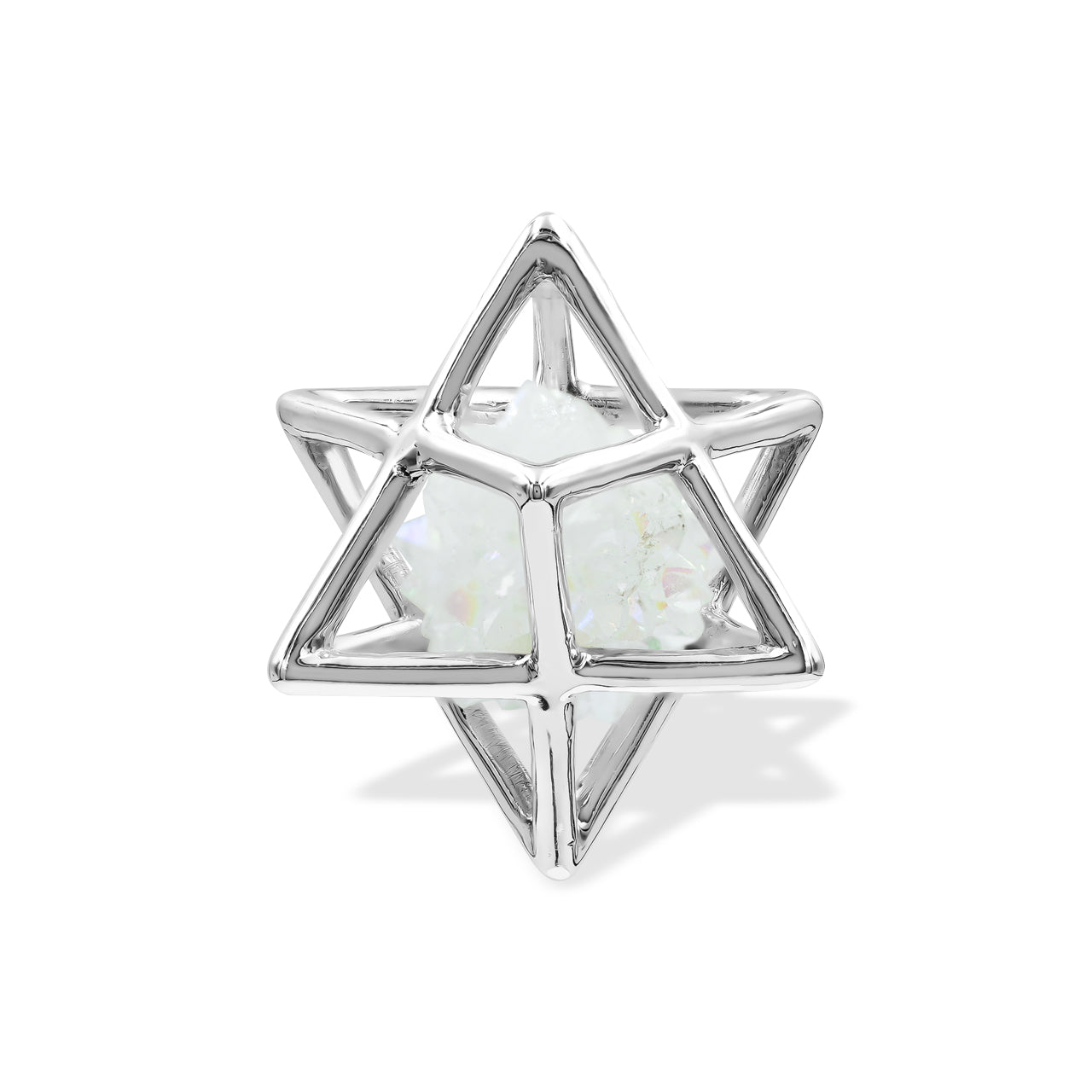 Starborn Natural Raw Spirit Quartz in Merkabah Sterling Silver Cage Pendant and Chain