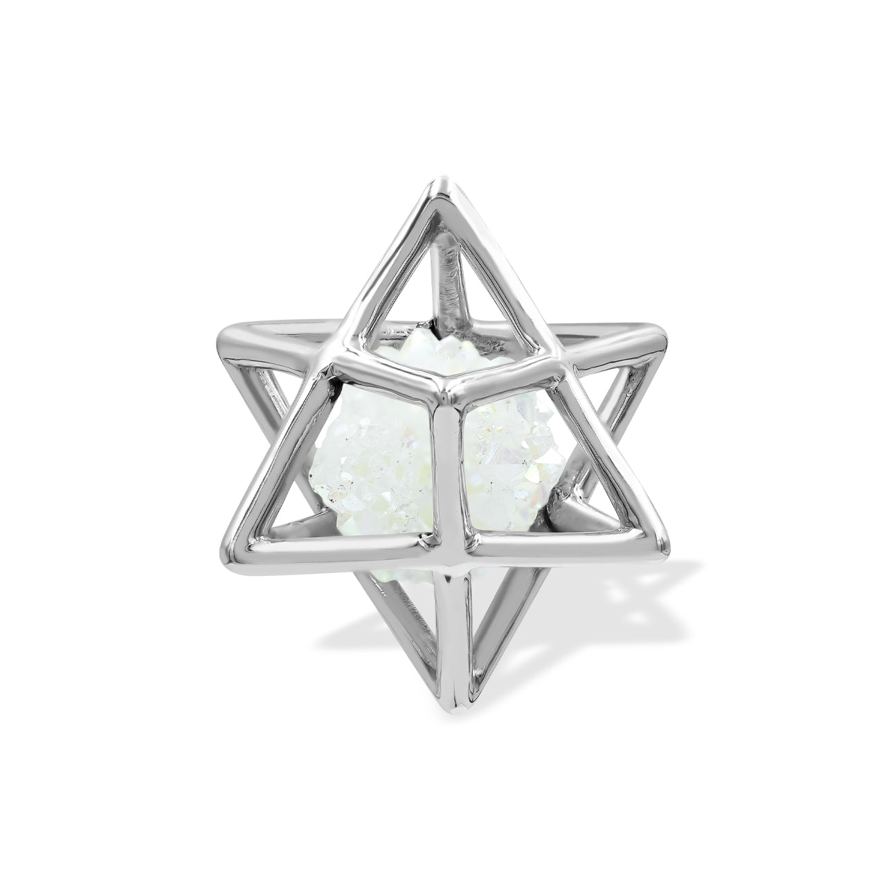 Starborn Natural Raw Spirit Quartz in Merkabah Sterling Silver Cage Pendant and Chain