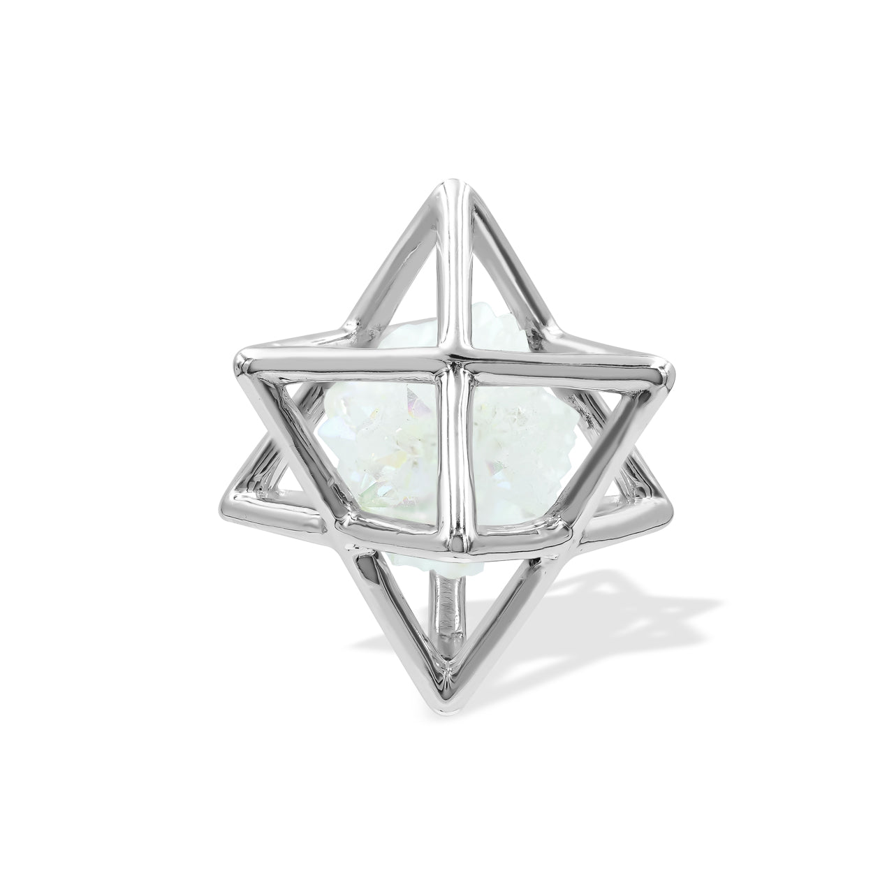 Starborn Natural Raw Spirit Quartz in Merkabah Sterling Silver Cage Pendant and Chain