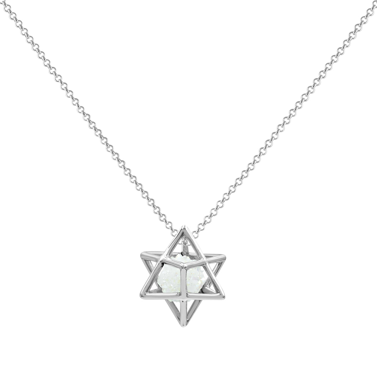 Starborn Natural Raw Spirit Quartz in Merkabah Sterling Silver Cage Pendant and Chain