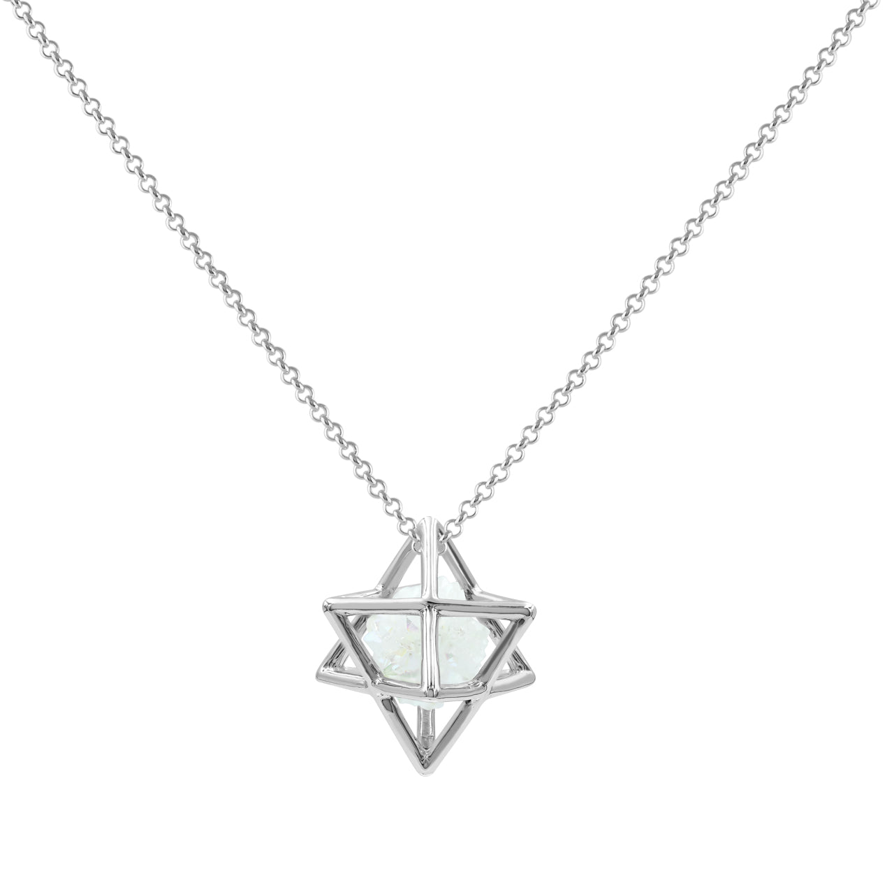 Starborn Merkabah Cage Natural Gemstone with Sterling Silver Pendant and Chain