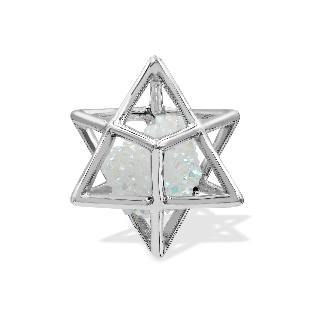 Starborn Natural Raw Spirit Quartz in Merkabah Sterling Silver Cage Pendant and Chain