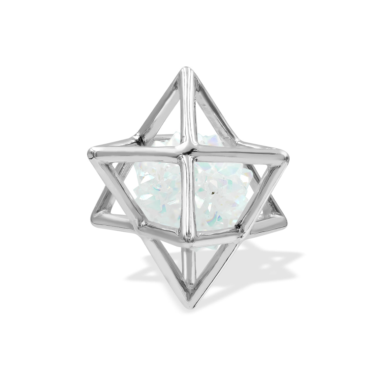 Starborn Natural Raw Spirit Quartz in Merkabah Sterling Silver Cage Pendant and Chain