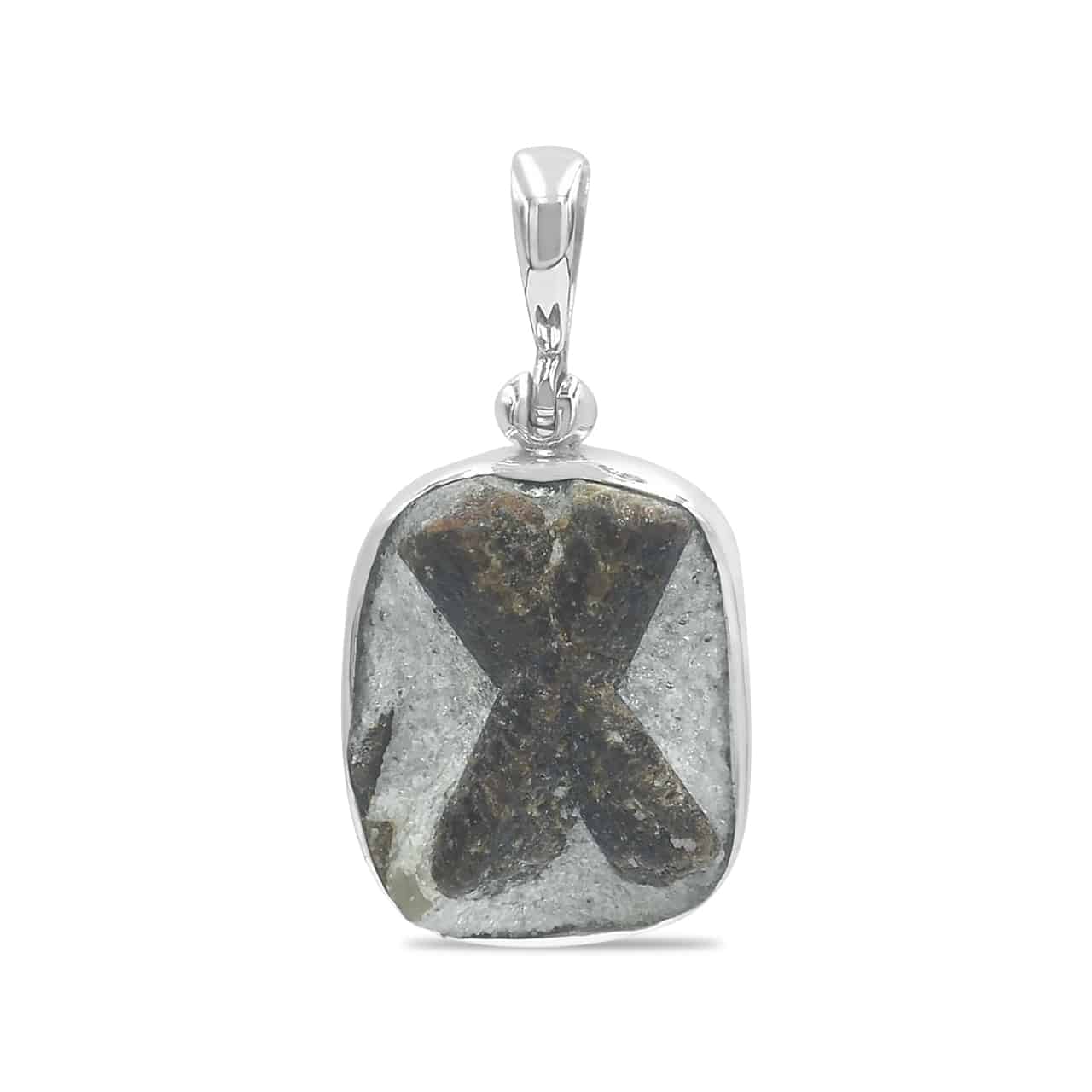 Starborn Staurolite Cross on Matrix set in Sterling Silver Pendant