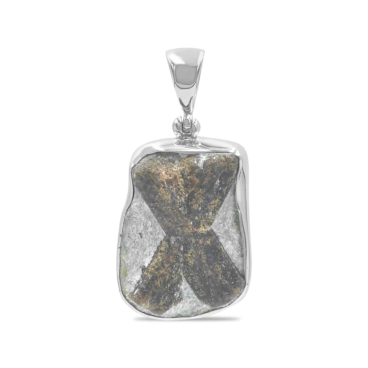 Starborn Staurolite Cross on Matrix set in Sterling Silver Pendant