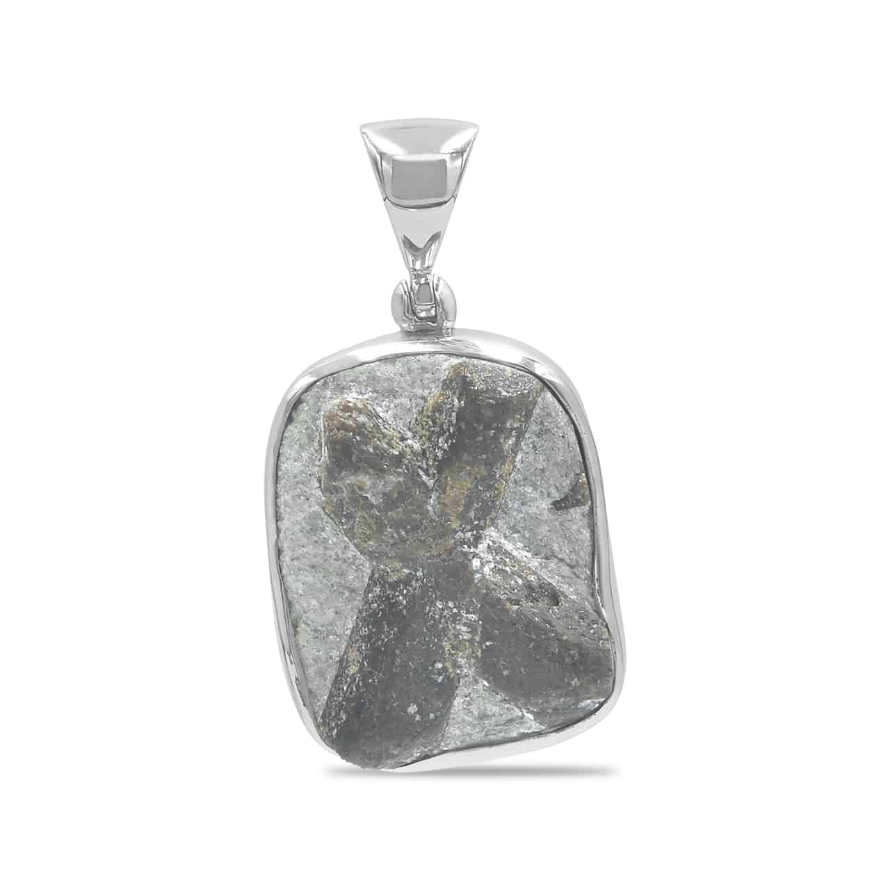 Starborn Staurolite Cross on Matrix set in Sterling Silver Pendant