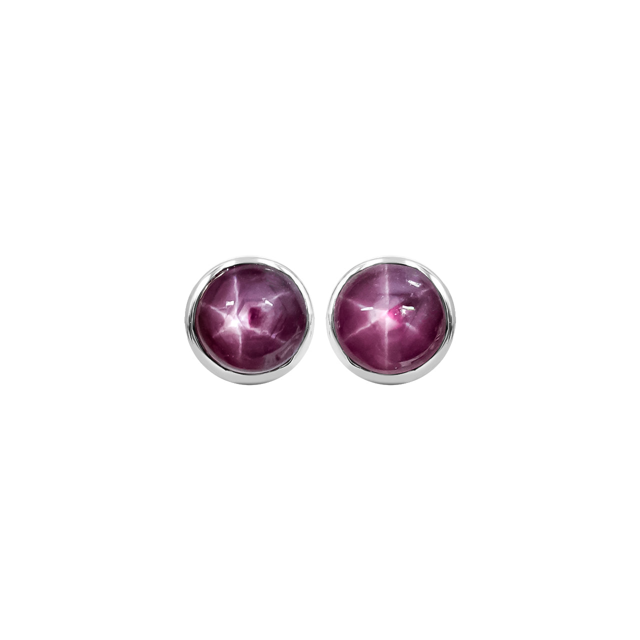 Starborn Star Ruby Round Cabochon Post Style Earrings in Sterling Silver