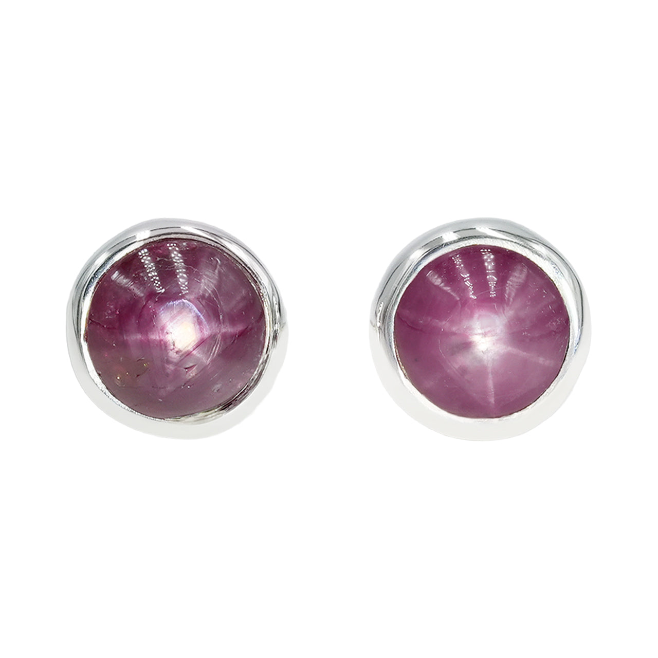 Starborn Star Ruby Round Cabochon Post Style Earrings in Sterling Silver