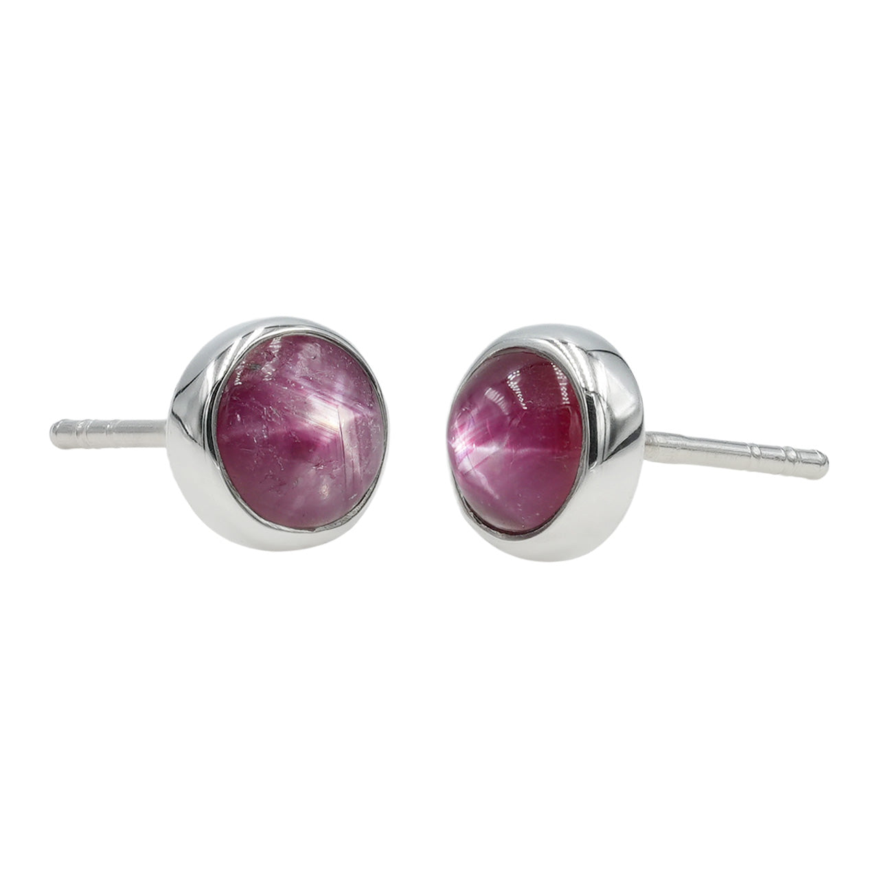 Starborn Star Ruby Round Cabochon Post Style Earrings in Sterling Silver