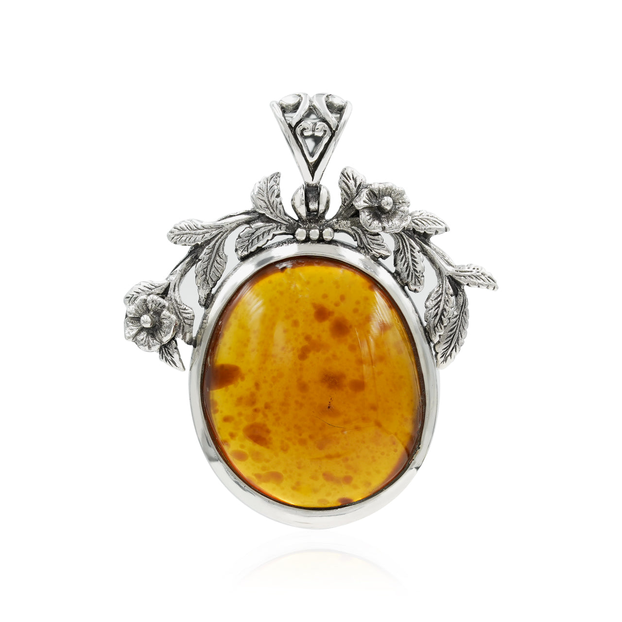 Starborn Sumatra Amber Floral Design Pendant in Sterling Silver