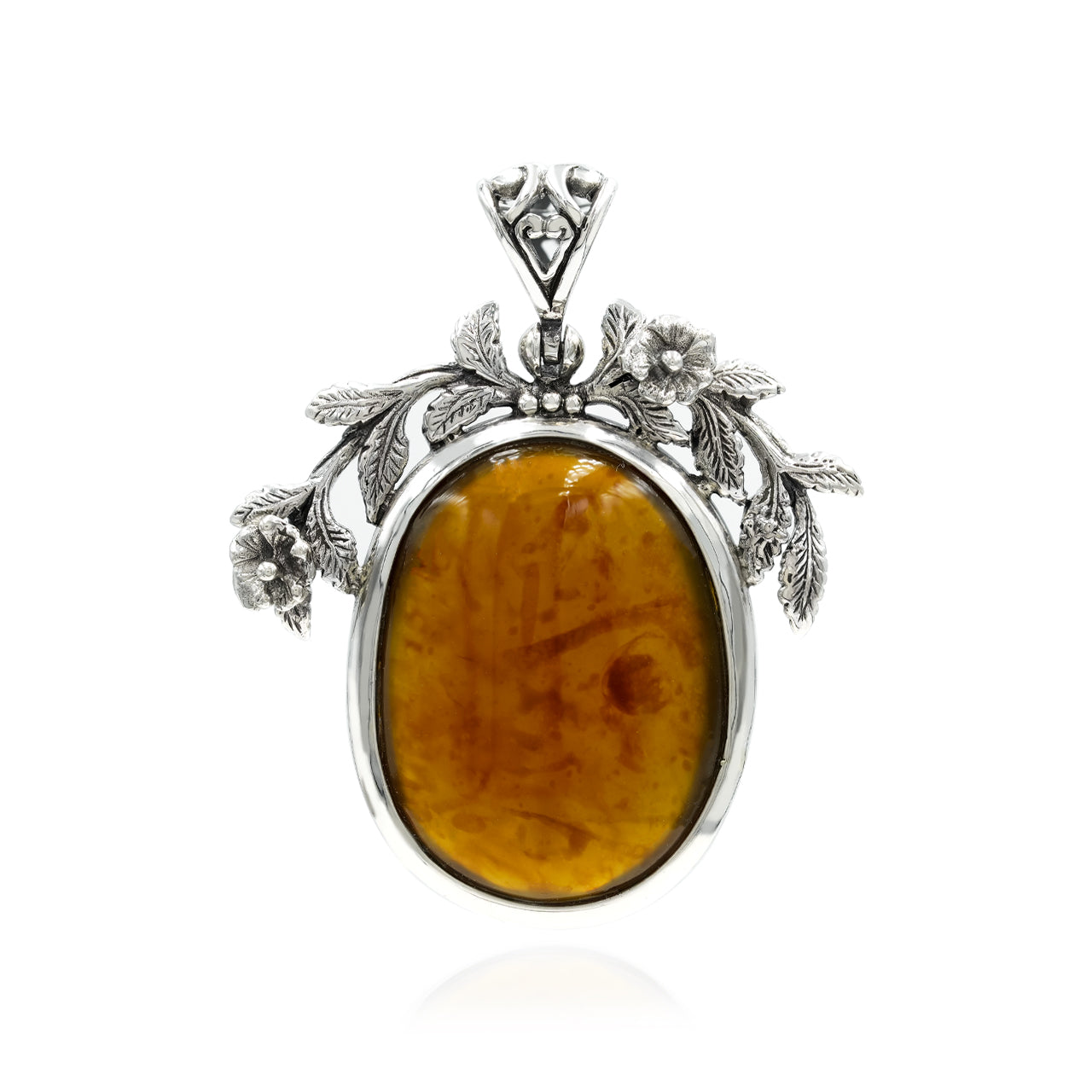 Starborn Sumatra Amber Floral Design Pendant in Sterling Silver