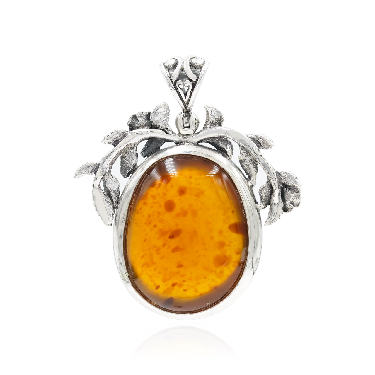 Starborn Sumatra Amber Floral Design Pendant in Sterling Silver
