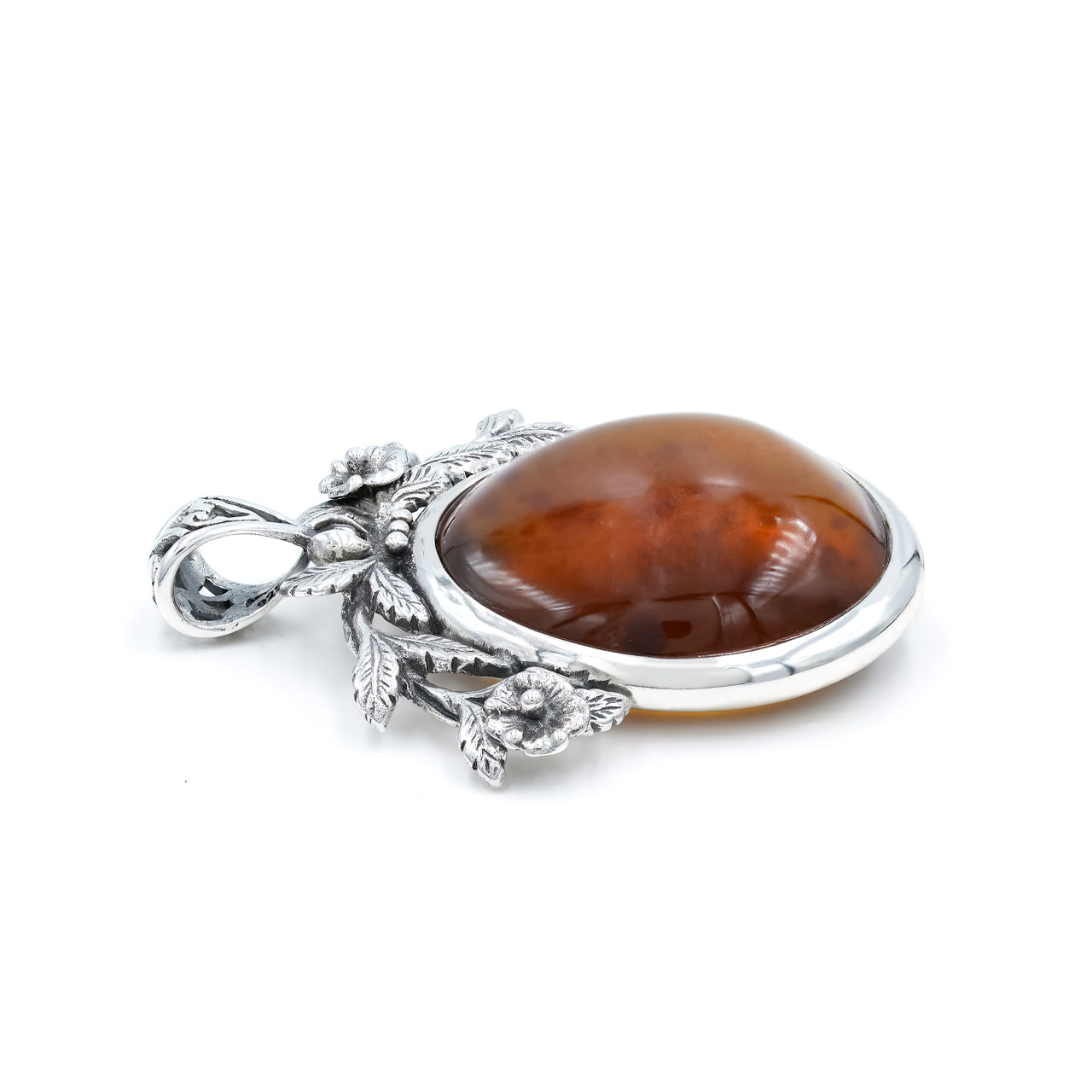 Starborn Sumatra Amber Floral Design Pendant in Sterling Silver