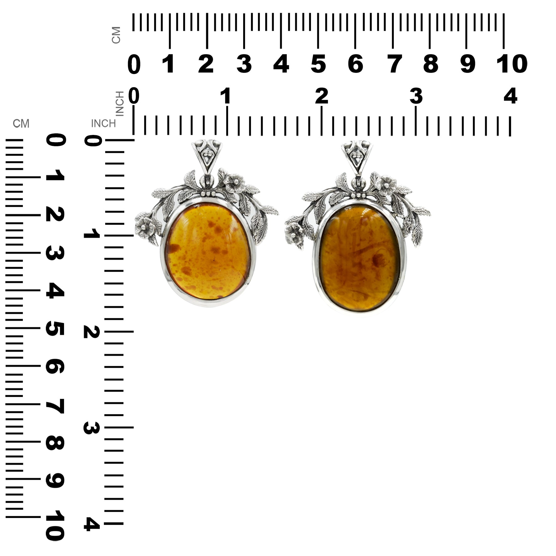 Starborn Sumatra Amber Floral Design Pendant in Sterling Silver