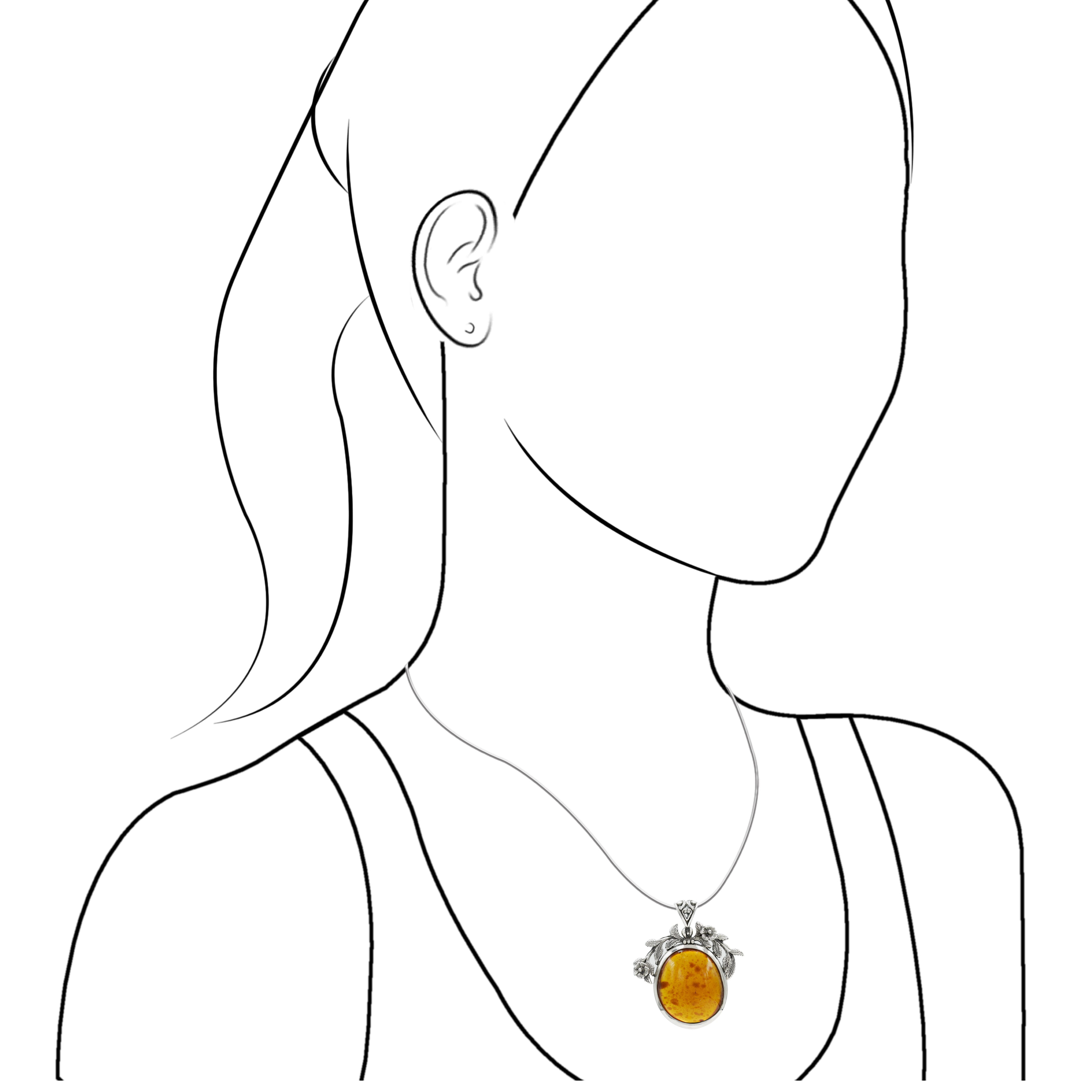 Starborn Sumatra Amber Floral Design Pendant in Sterling Silver