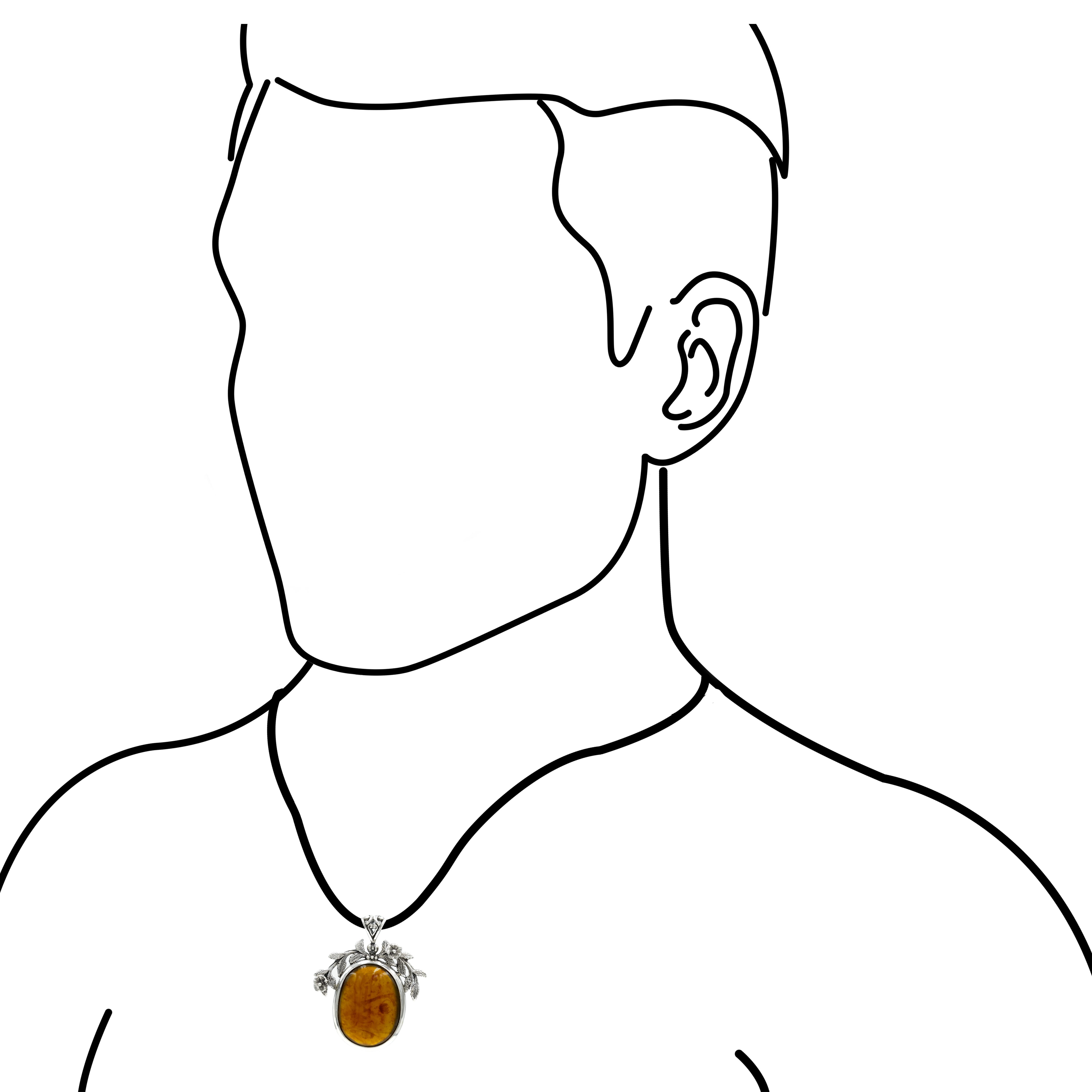 Starborn Sumatra Amber Floral Design Pendant in Sterling Silver