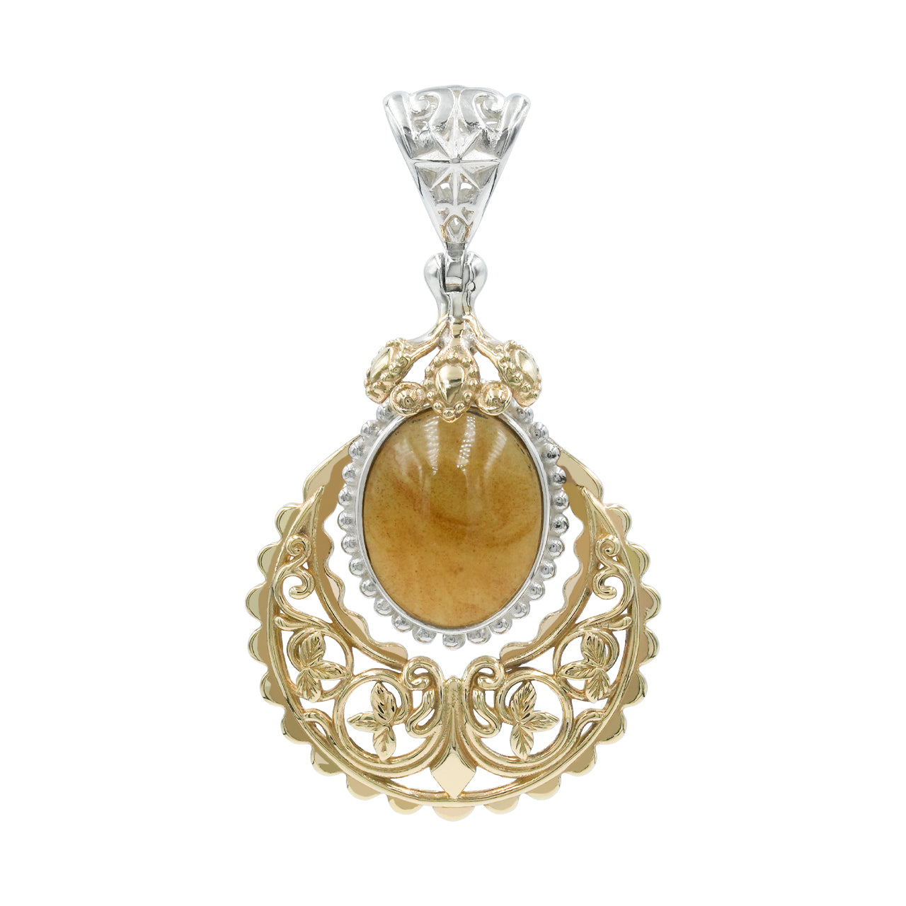 Starborn Sumatra Amber Floral Filigree Scrollwork Pendant in Sterling Silver & Nordic Gold