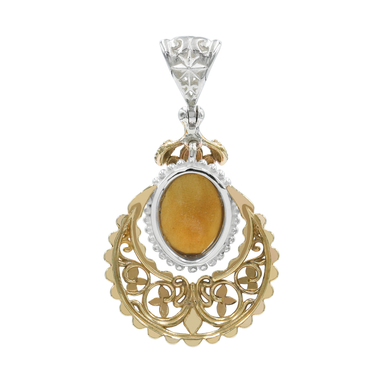 Starborn Sumatra Amber Floral Filigree Scrollwork Pendant in Sterling Silver & Nordic Gold