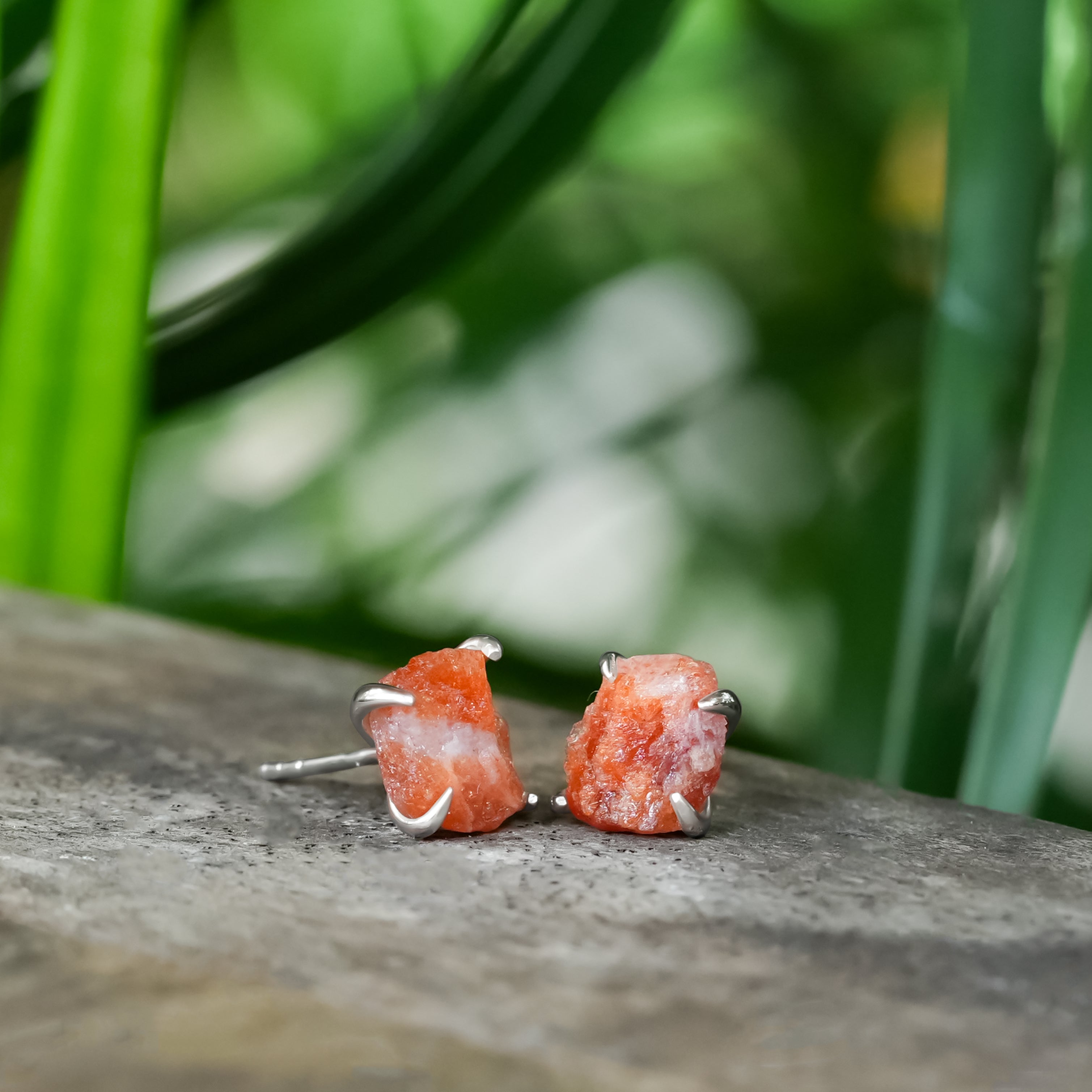 Starborn Sunstone Rough Post Style Earrings in Sterling Silver
