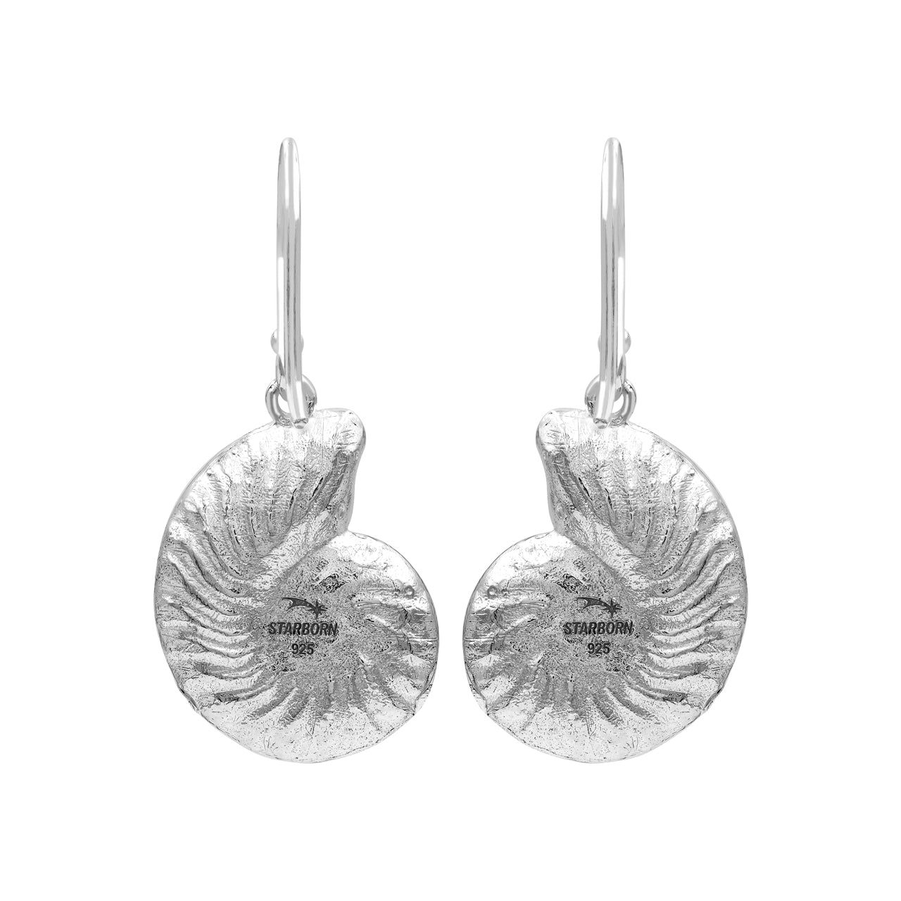 Starborn Nautilus Ammonite with Sunstone Inlay Earring in Sterling Silver - Large