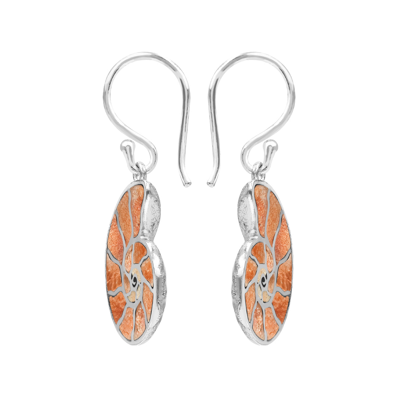 Starborn Nautilus Ammonite with Sunstone Inlay Earring in Sterling Silver - Large
