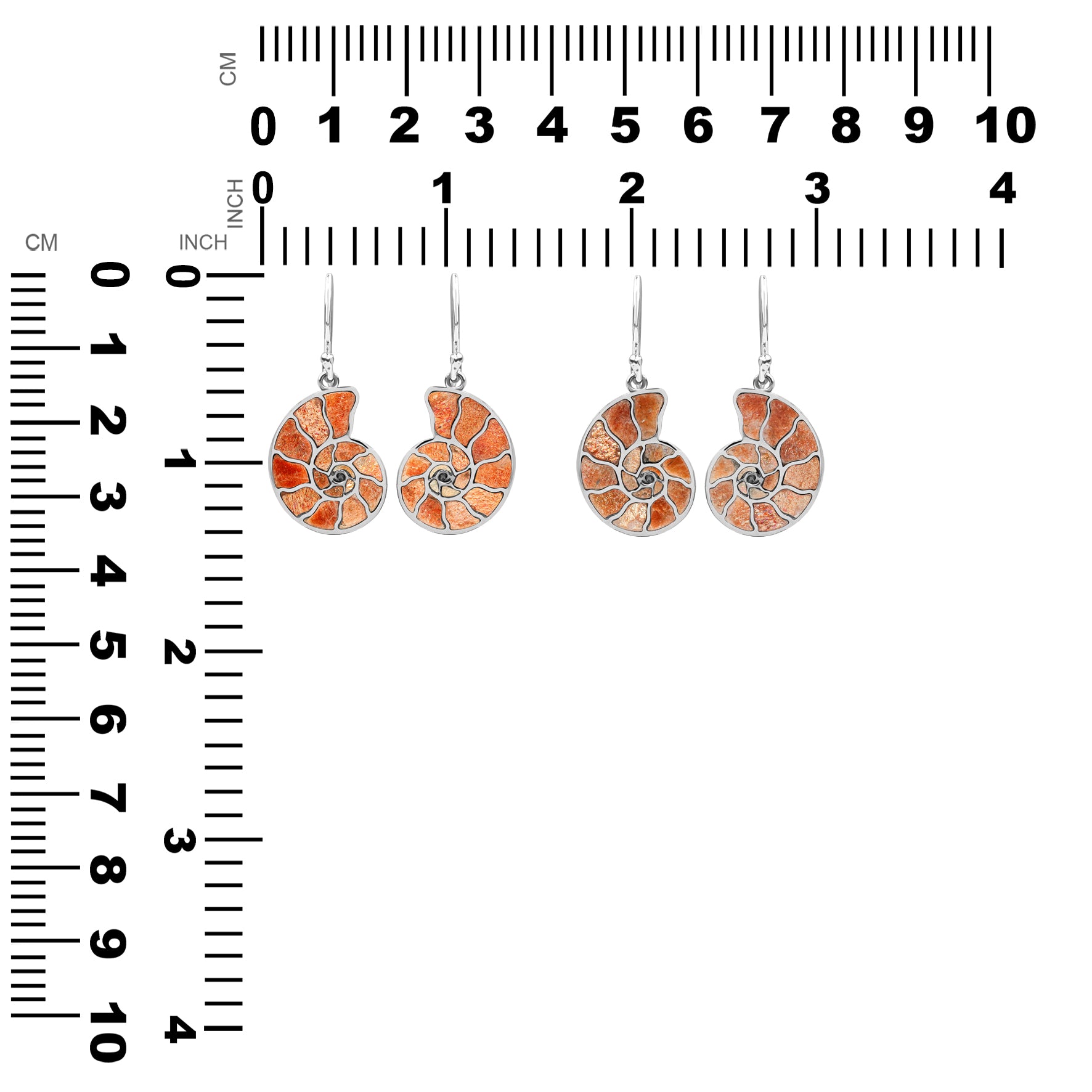 Starborn Nautilus Ammonite with Sunstone Inlay Earring in Sterling Silver - Large