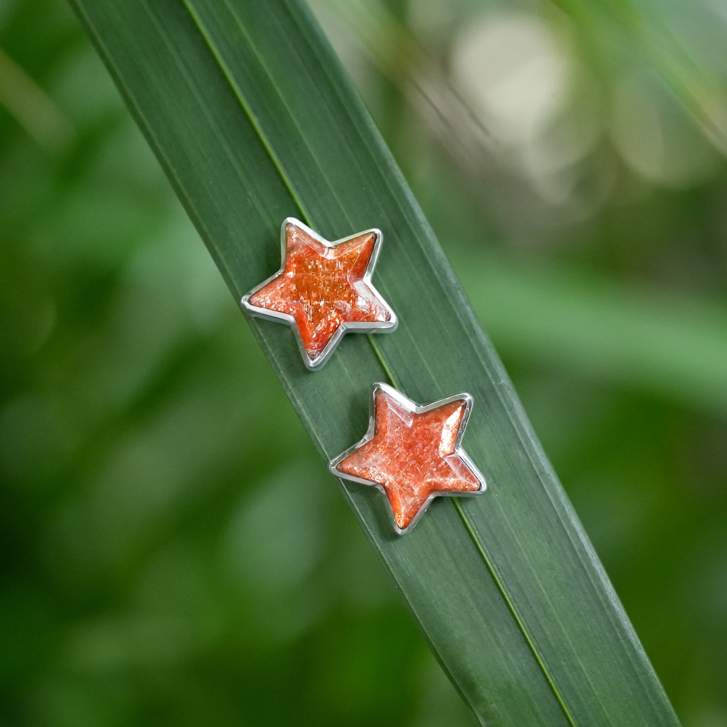 Starborn Sunstone Star Post Earrings in Sterling Silver