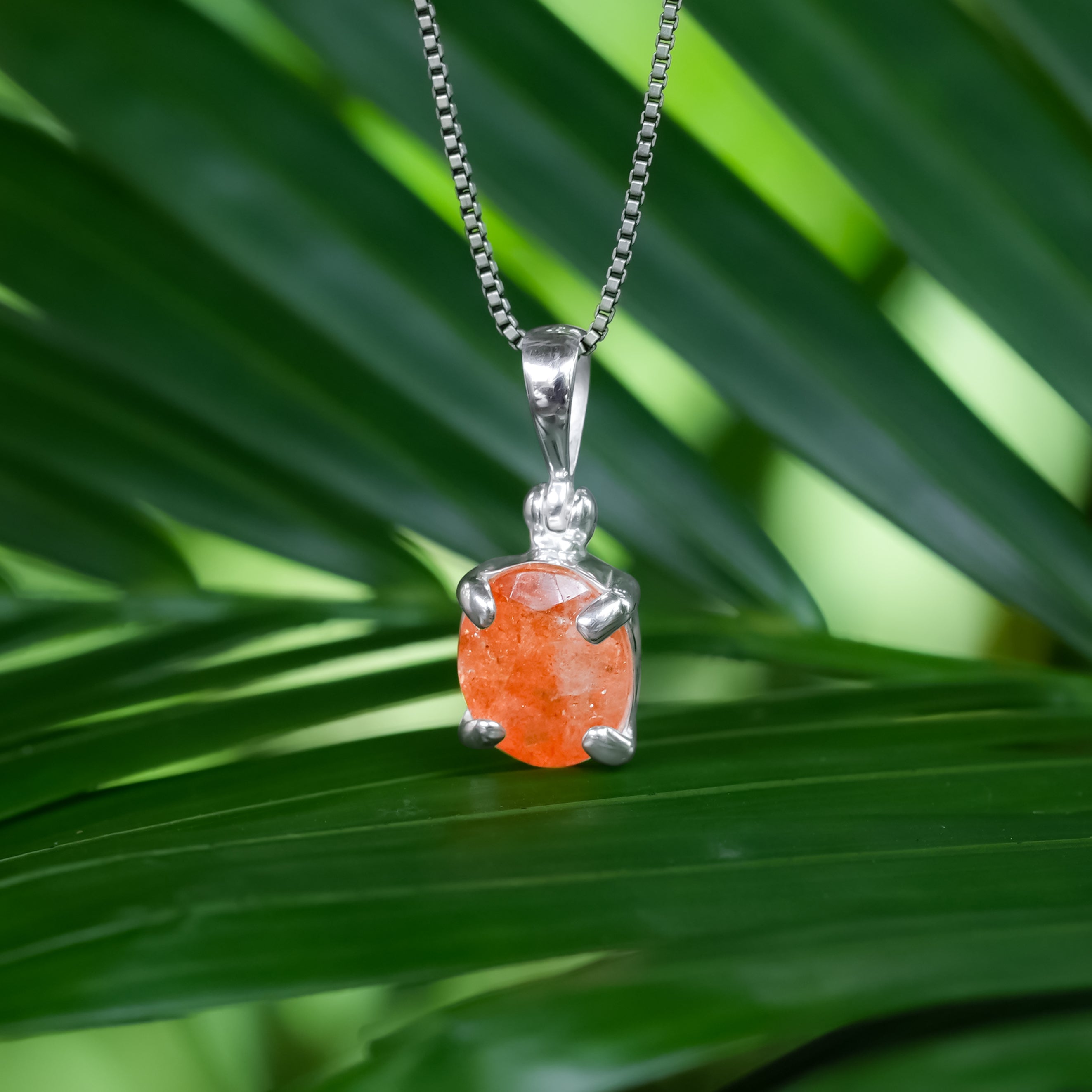 Starborn Oval Faceted Sunstone Pendant in Sterling Silver