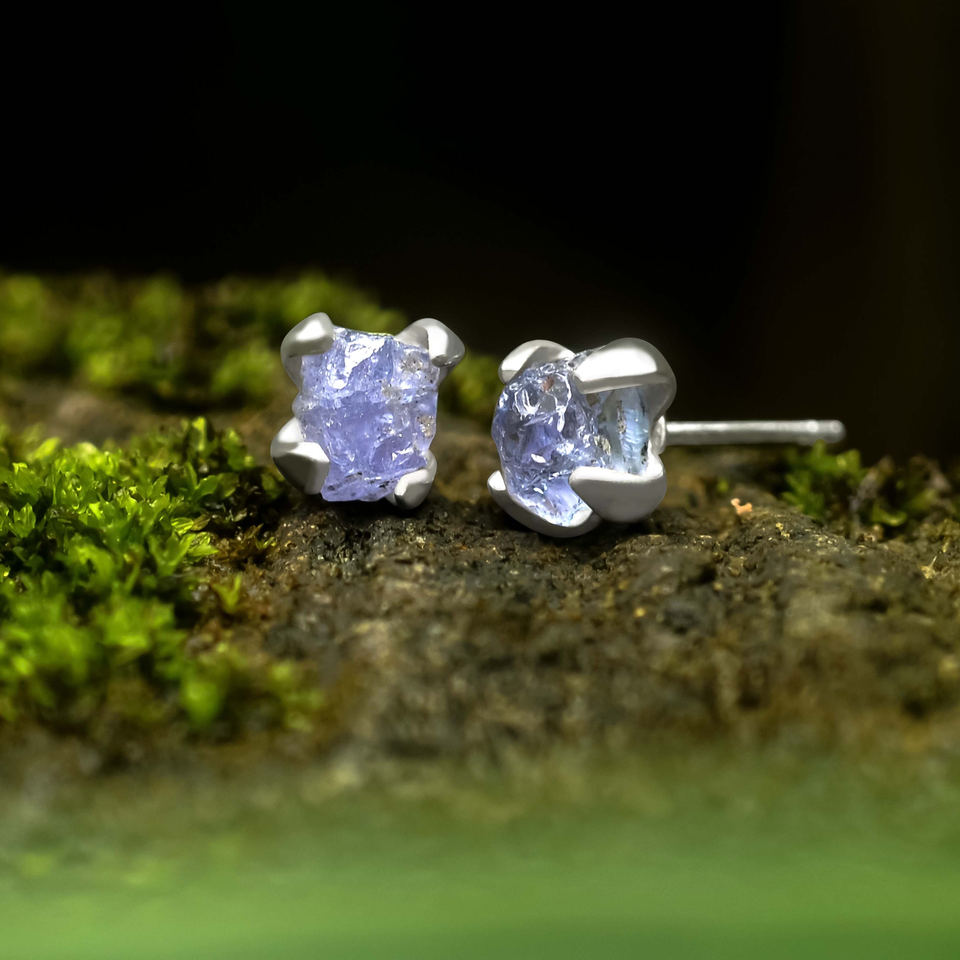 Starborn Rough Tanzanite Crystal Post Earrings in Sterling Silver