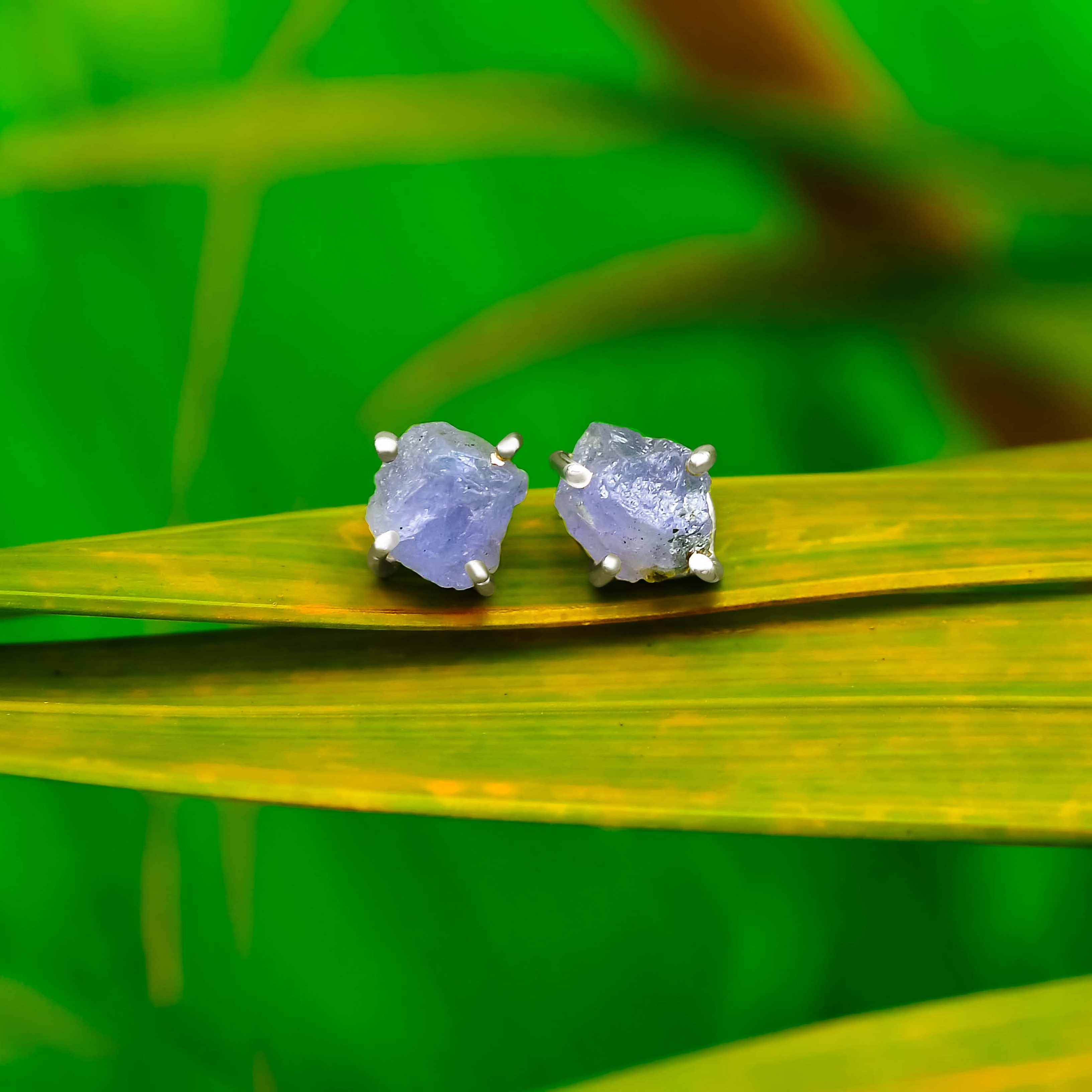 Starborn Rough Tanzanite Post Earrings Prong Set in Sterling Silver