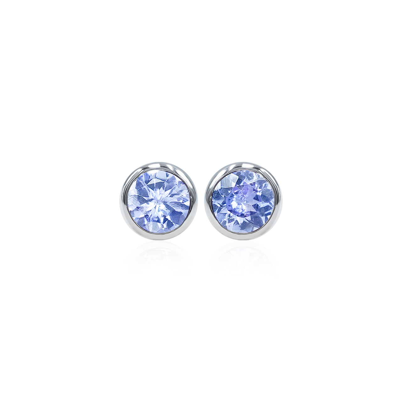 Starborn Tanzanite Faceted Round 4mm Bezel Style Post Earrings in Sterling Silver