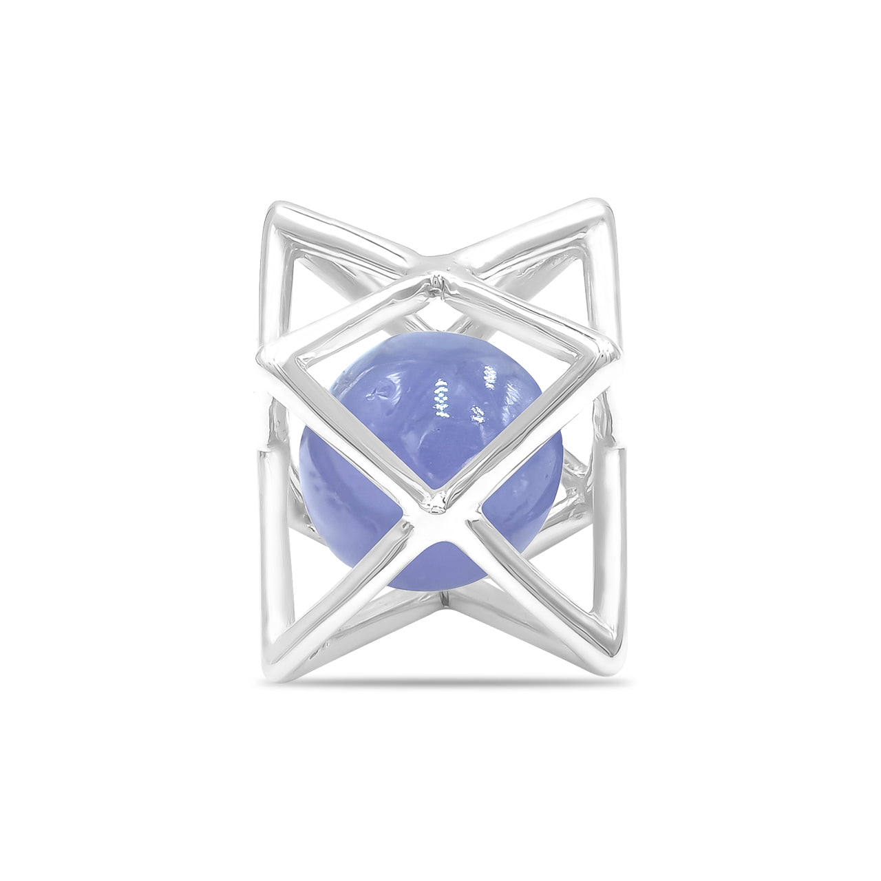 Starborn Merkabah Sterling Silver Cage Pendant and Chain with Gemstone Sphere