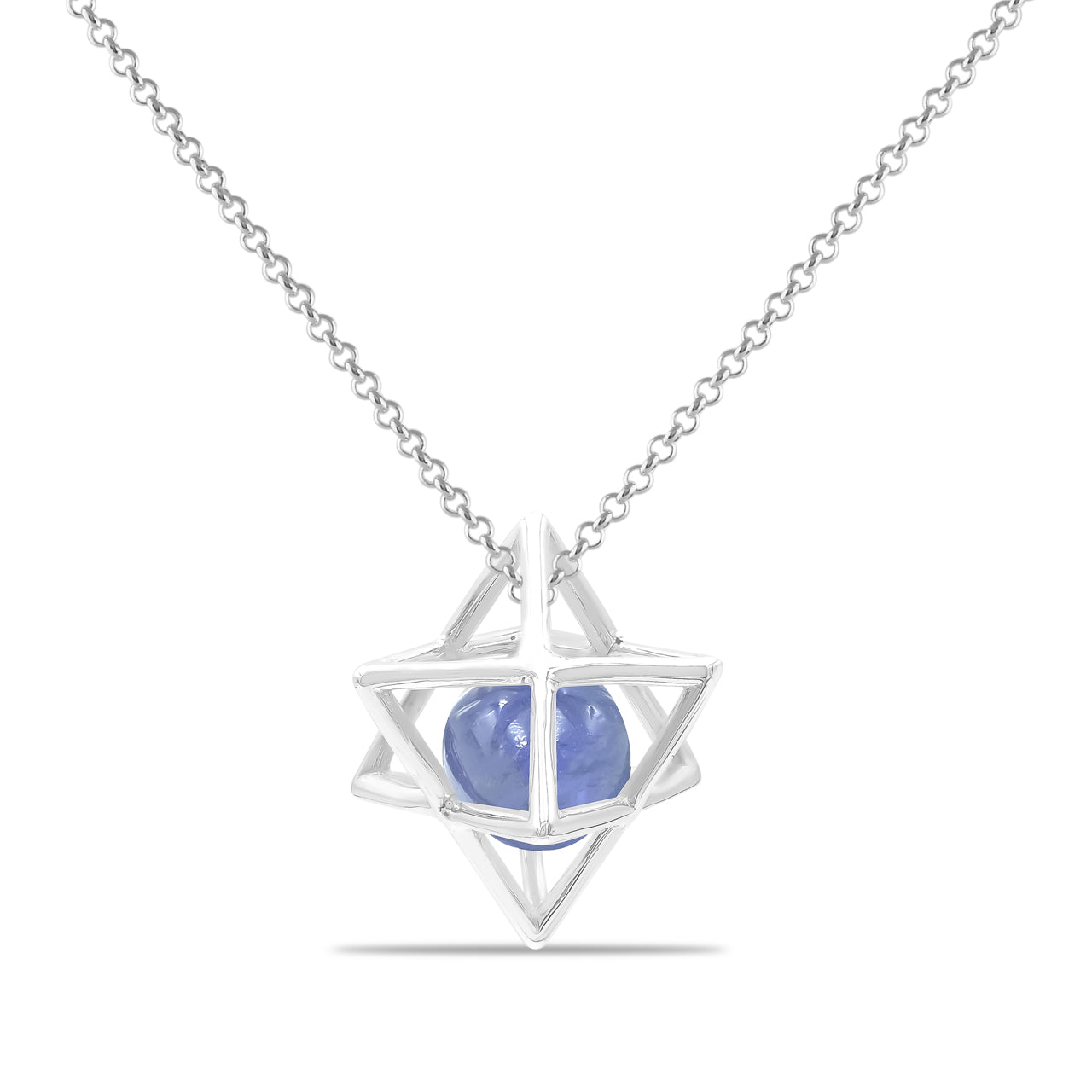 Starborn Merkabah Sterling Silver Cage Pendant and Chain with Tanzanite Sphere