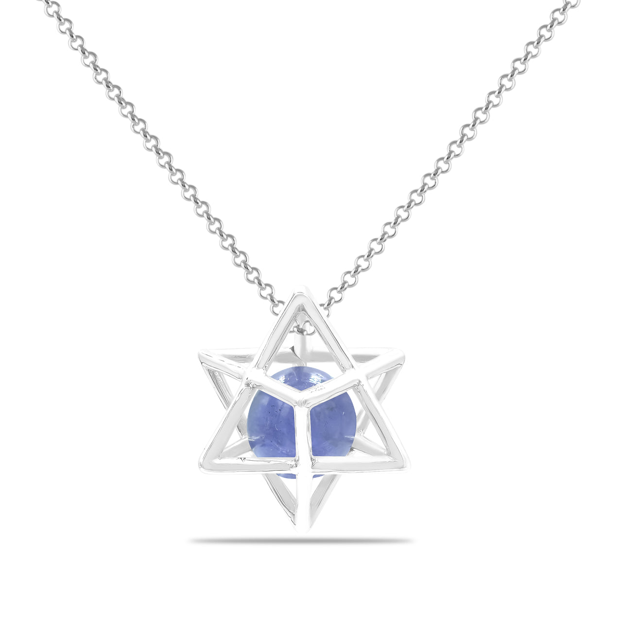 Starborn Merkabah Sterling Silver Cage Pendant and Chain with Gemstone Sphere