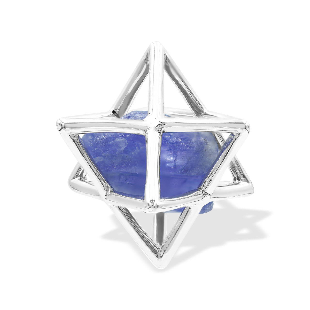 Starborn Natural Raw Tanzanite in Merkabah Sterling Silver Cage Pendant and Chain