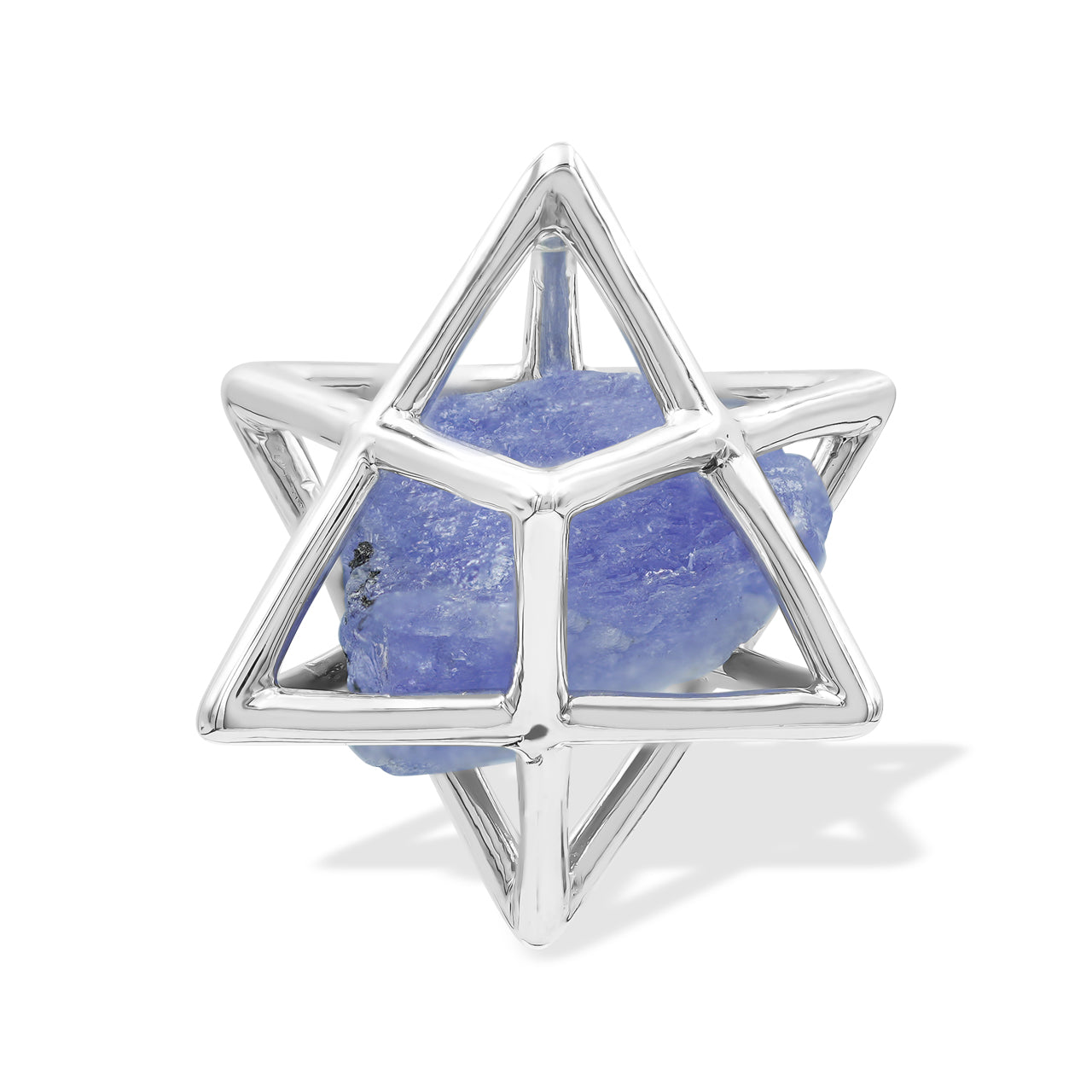 Starborn Natural Raw Tanzanite in Merkabah Sterling Silver Cage Pendant and Chain